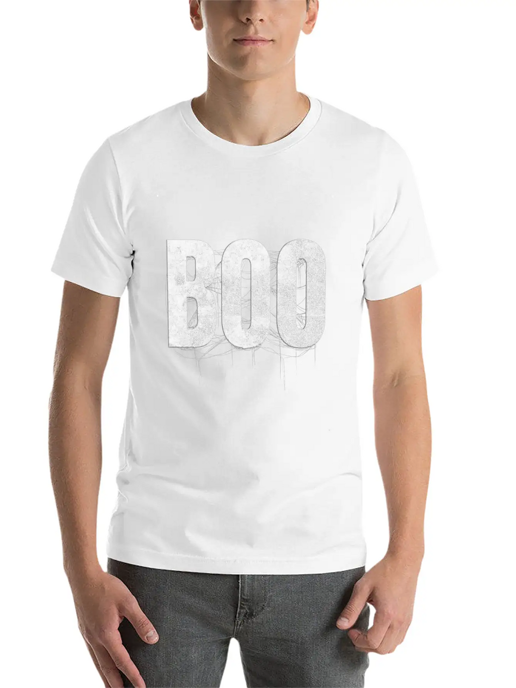 Letters Write The Word Boo With Spider Web On Essential Cotton Tee For Daily Outfits – Unisex Style