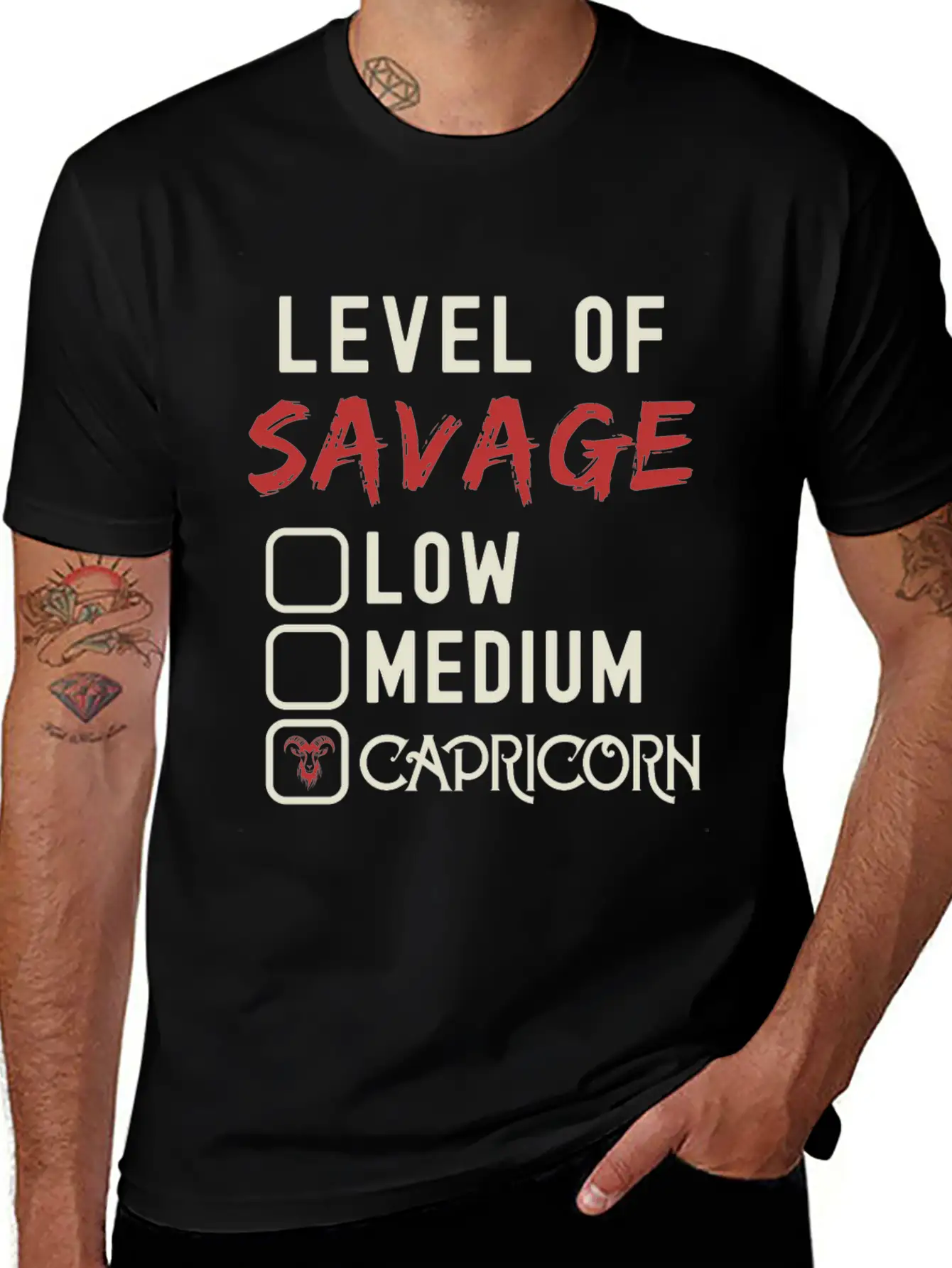 Level Of Savage Capricorn Funny Star Sign Unisex Casual T-Shirt – Clean Design For Daily Comfort