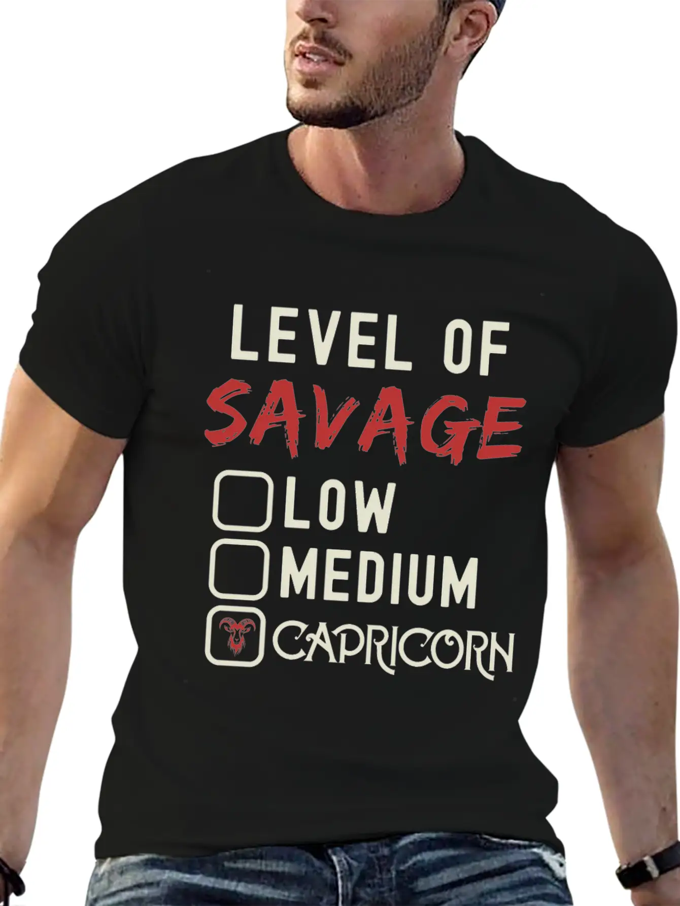 Level Of Savage Capricorn Funny Star Sign Unisex Casual T-Shirt – Clean Design For Daily Comfort