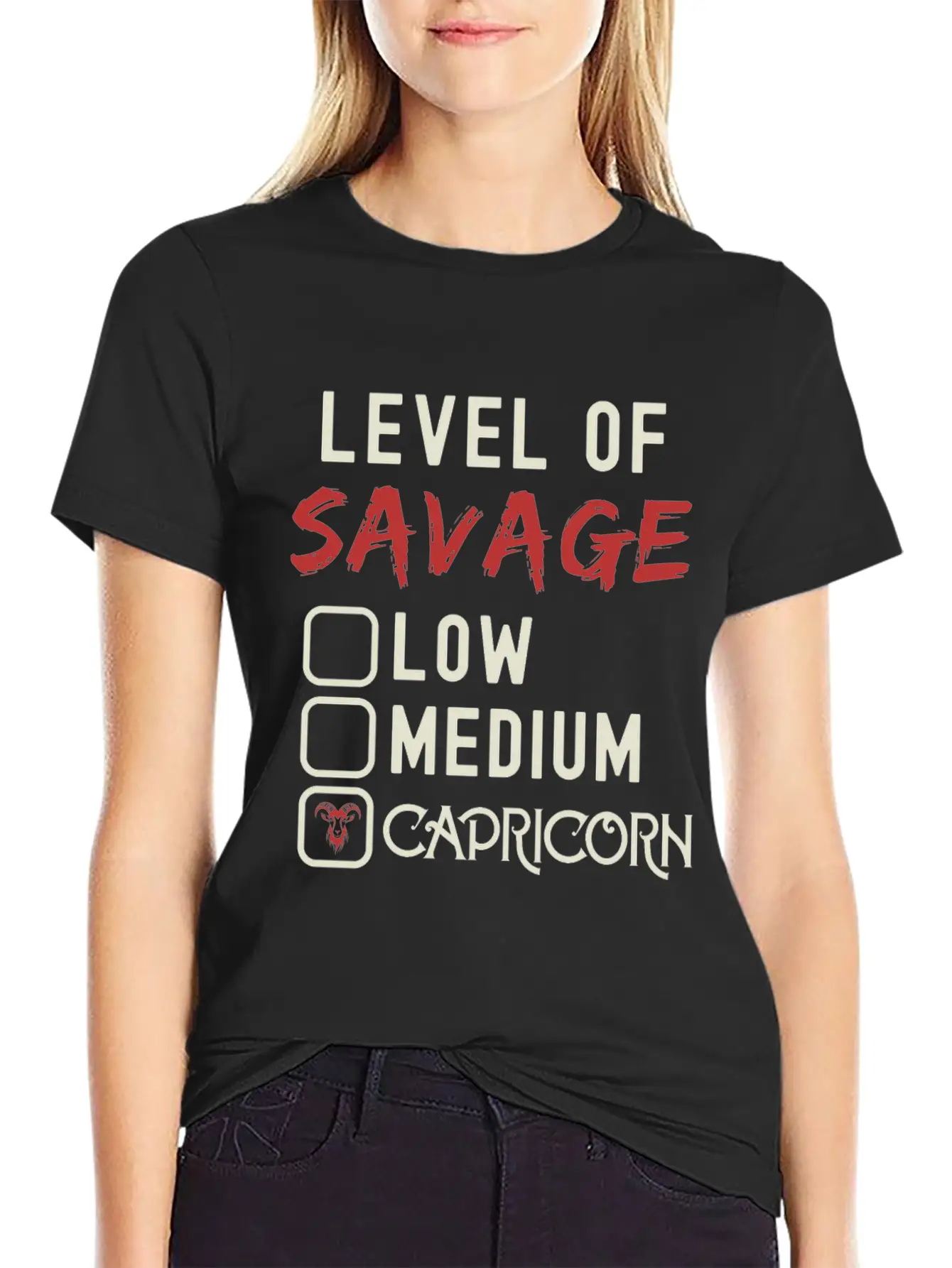 Level Of Savage Capricorn Funny Star Sign Unisex Casual T-Shirt – Clean Design For Daily Comfort