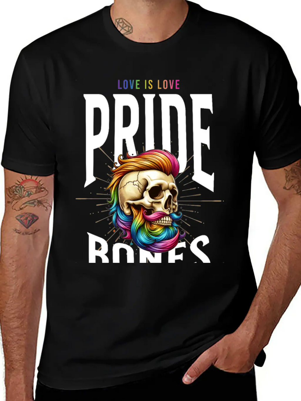 LGBTQ+ Pride Love Is Love Bones Collective Unisex Short Sleeve Soft Cotton T-Shirt – Casual Everyday Wear
