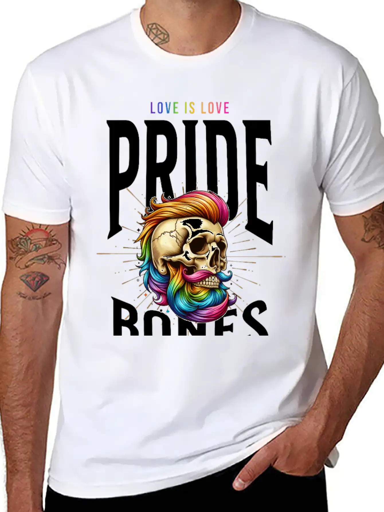 LGBTQ+ Pride Love Is Love Bones Collective Unisex Short Sleeve Soft Cotton T-Shirt – Casual Everyday Wear