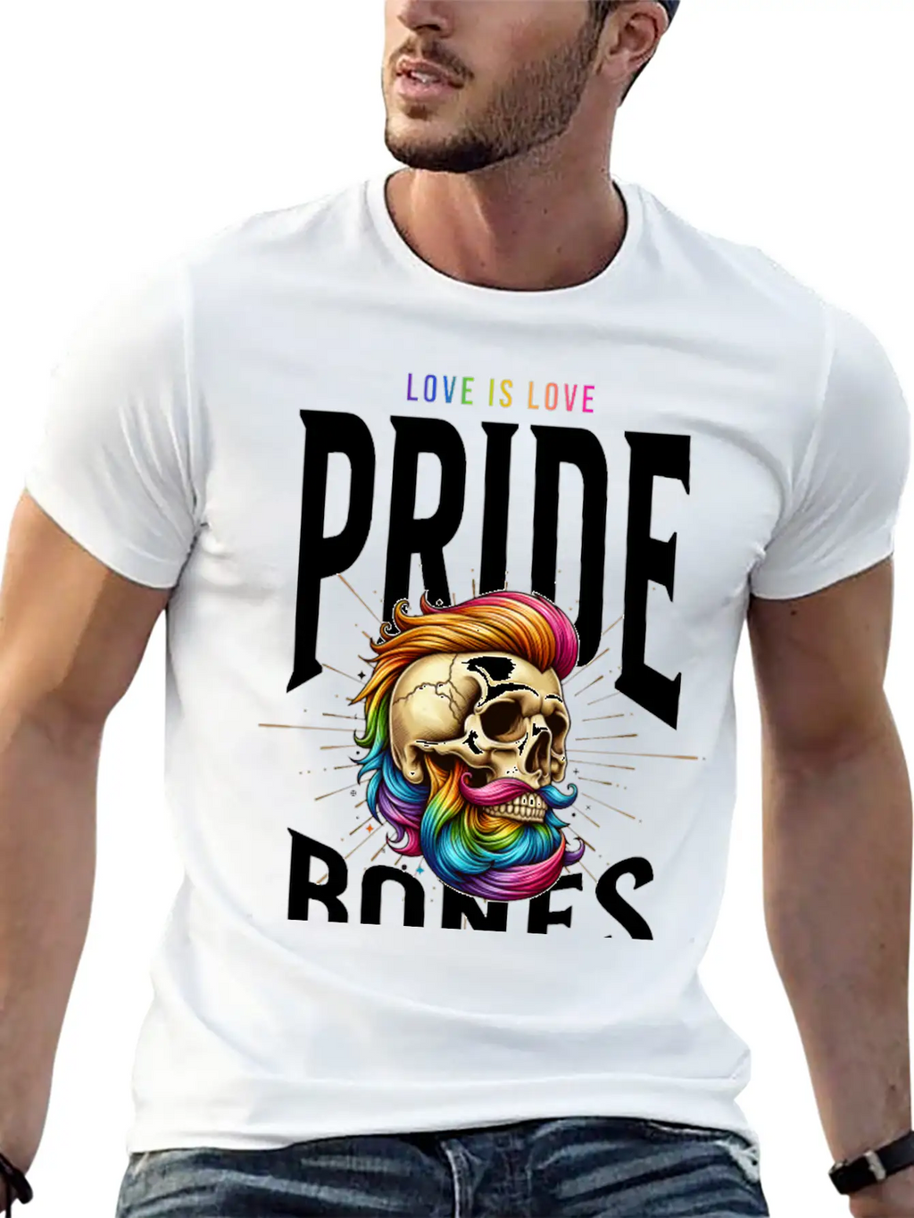 LGBTQ+ Pride Love Is Love Bones Collective Unisex Short Sleeve Soft Cotton T-Shirt – Casual Everyday Wear