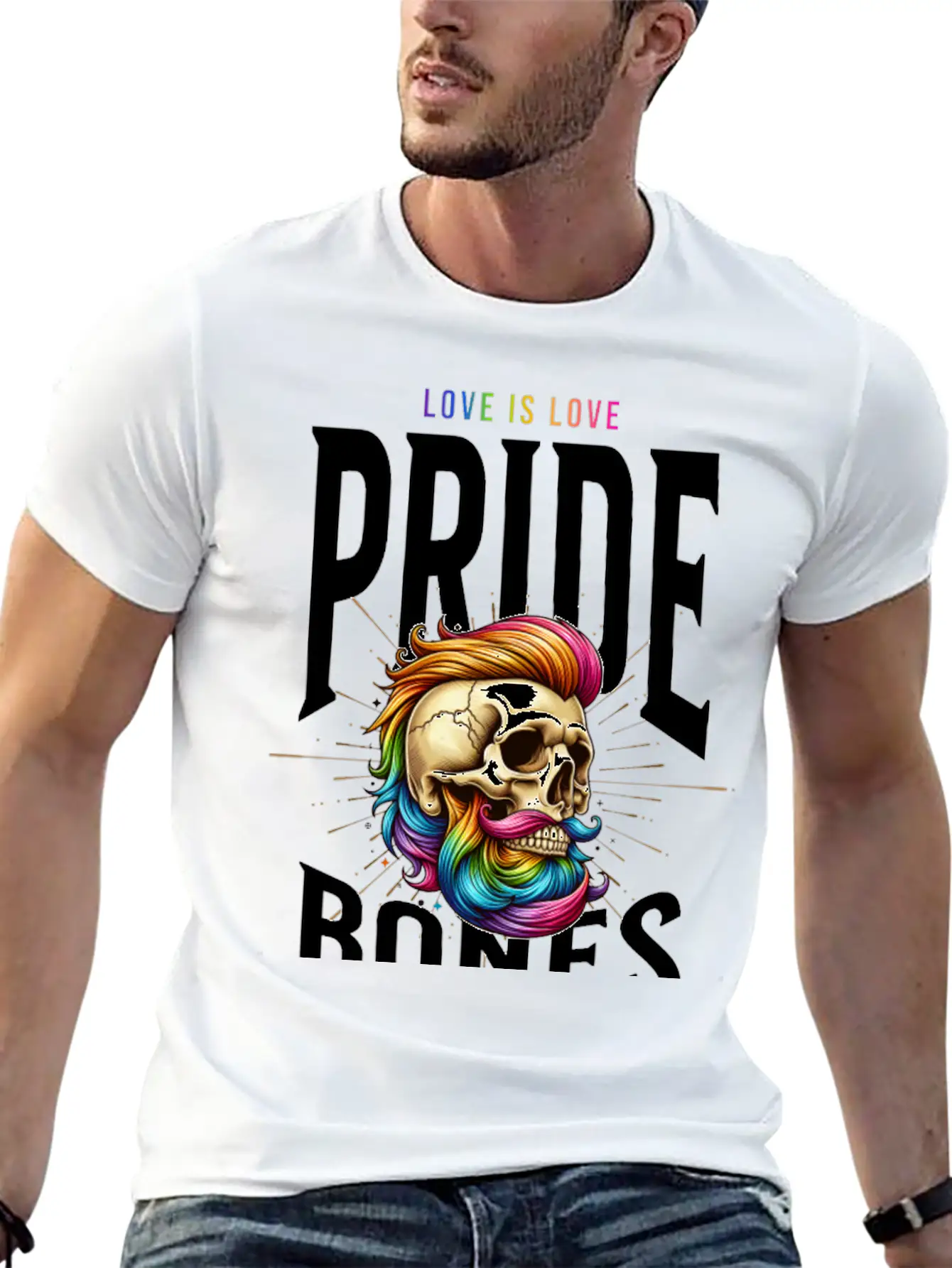 LGBTQ+ Pride Love Is Love Bones Collective Unisex Short Sleeve Soft Cotton T-Shirt – Casual Everyday Wear