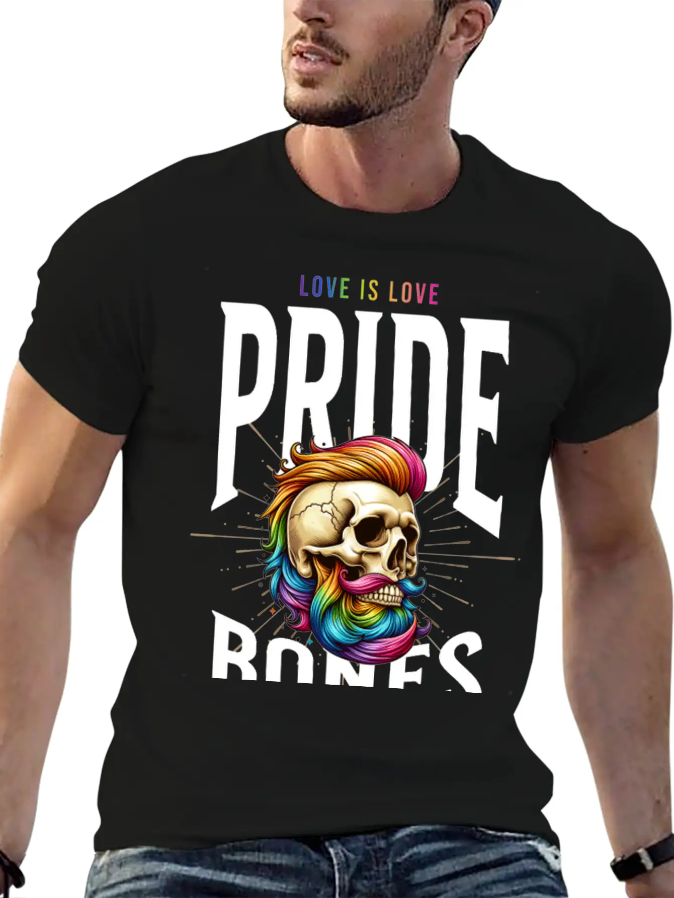 LGBTQ+ Pride Love Is Love Bones Collective Unisex Short Sleeve Soft Cotton T-Shirt – Casual Everyday Wear