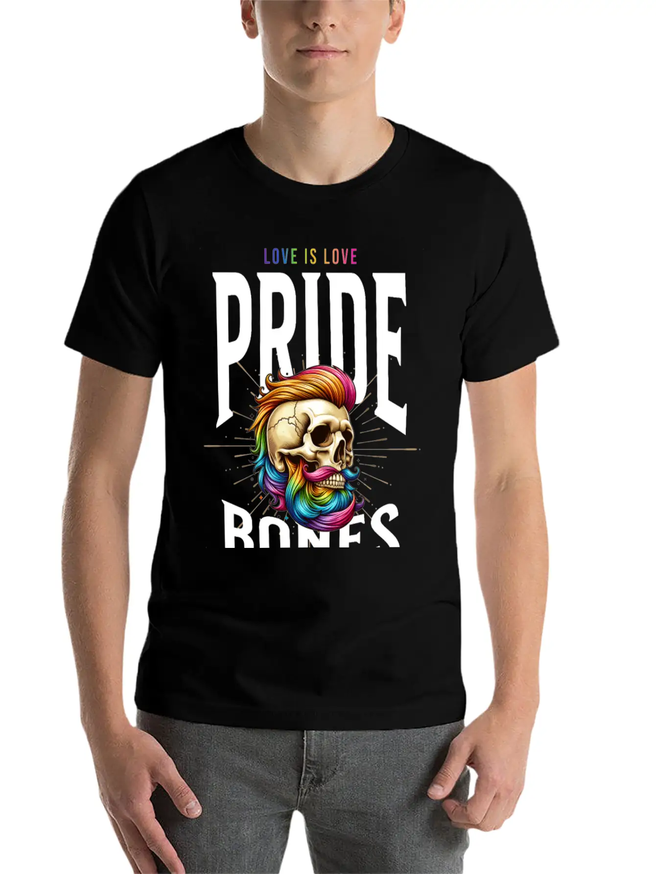 LGBTQ+ Pride Love Is Love Bones Collective Unisex Short Sleeve Soft Cotton T-Shirt – Casual Everyday Wear