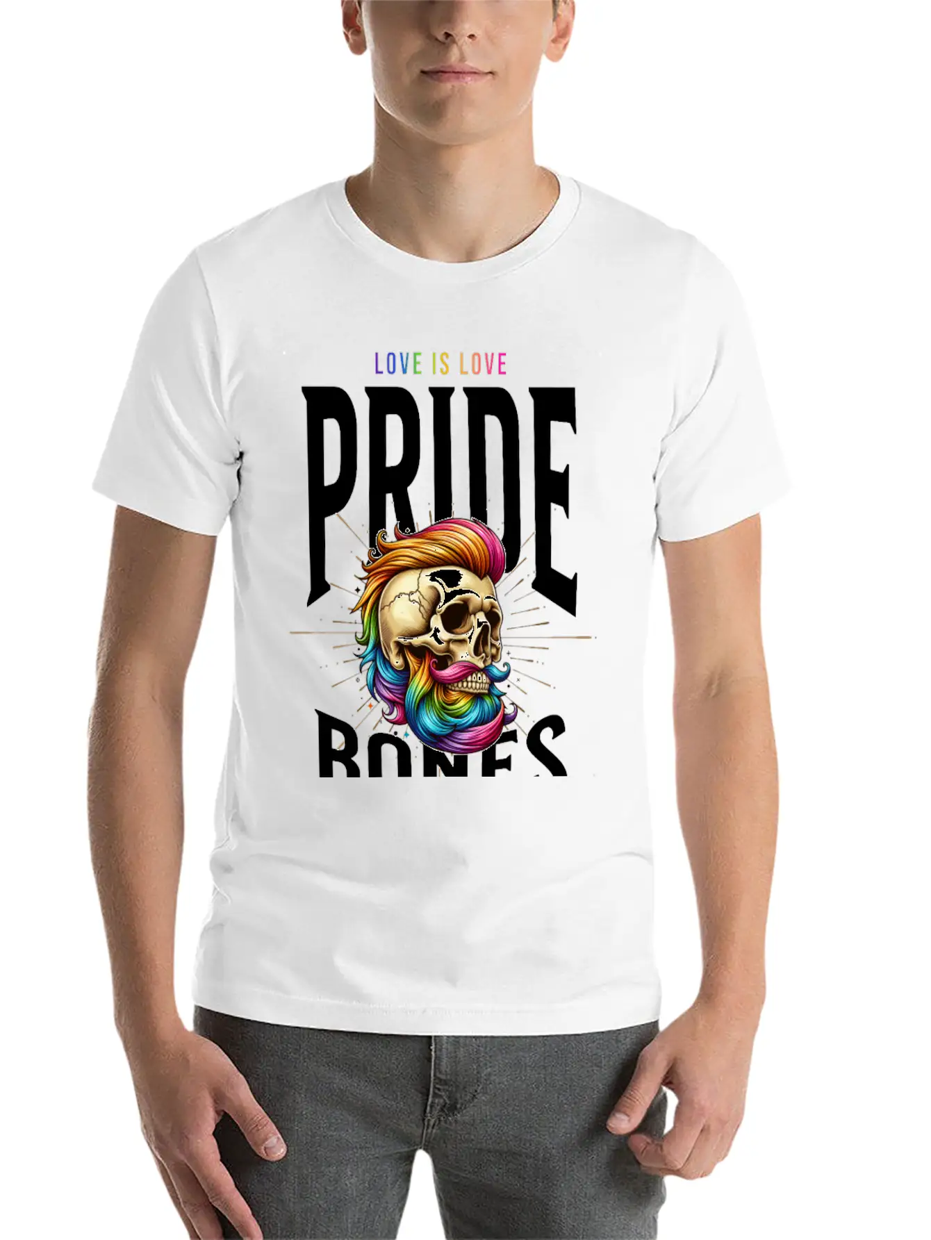 LGBTQ+ Pride Love Is Love Bones Collective Unisex Short Sleeve Soft Cotton T-Shirt – Casual Everyday Wear