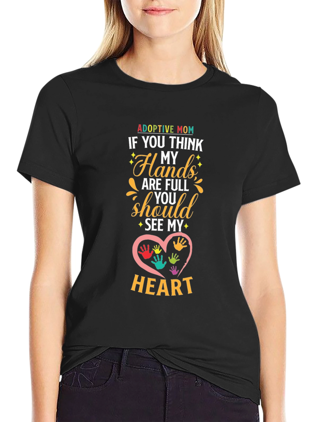 Adoptive Mom Heart Hands Graphic T-Shirt