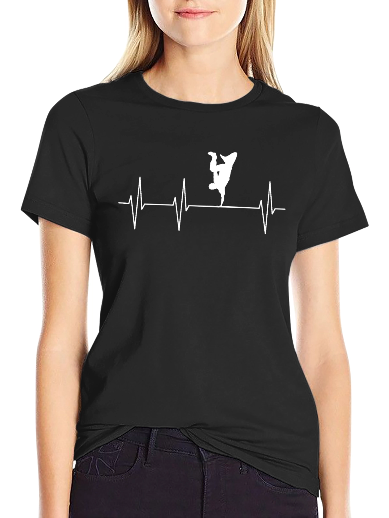 Breakdance Heartbeat Tee - Black Cotton Graphic T-Shirt