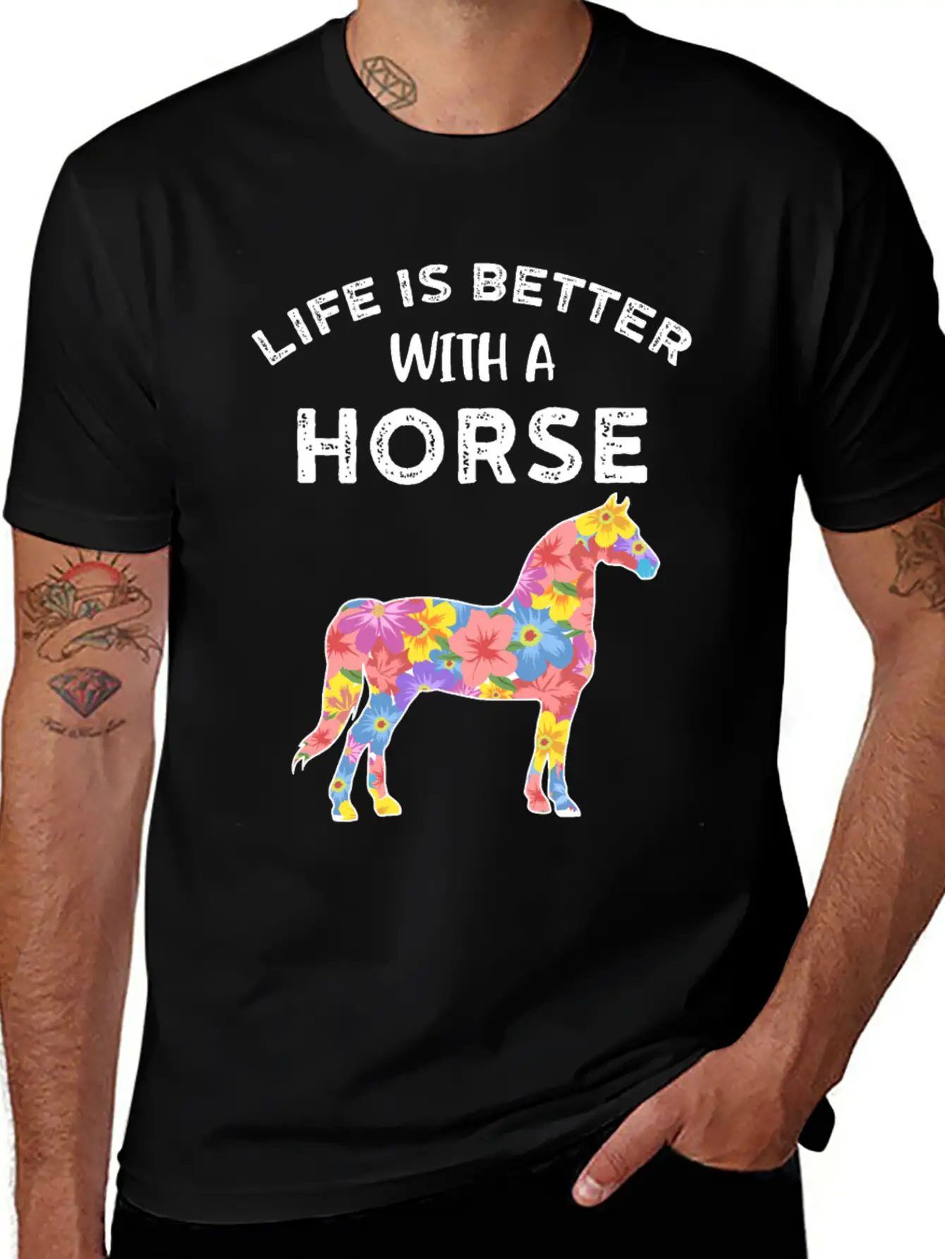 Life With Horses Funny Horses Gift Casual Graphic T-Shirt – Simple And Comfortable Daily Wear