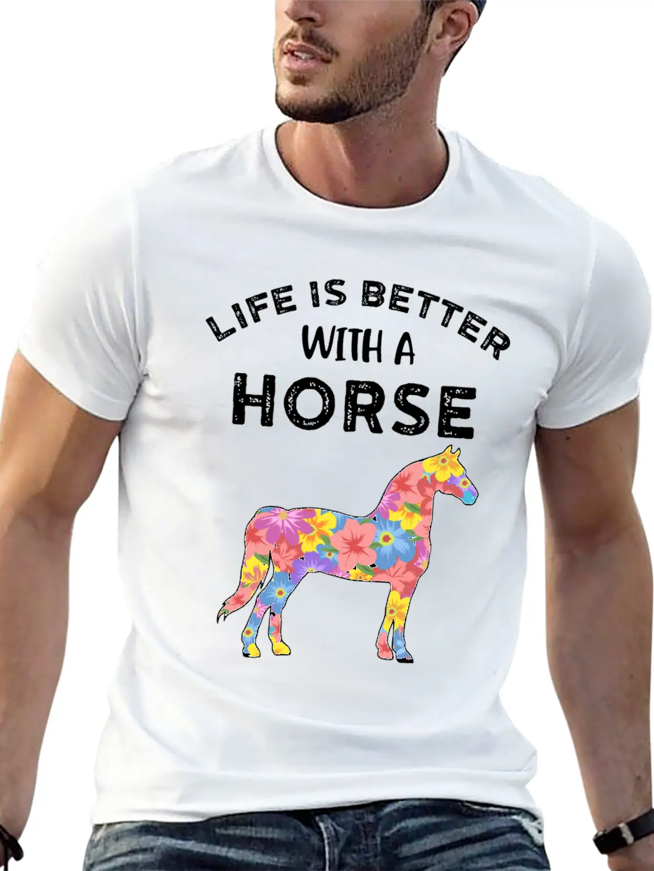 Life With Horses Funny Horses Gift Casual Graphic T-Shirt – Simple And Comfortable Daily Wear
