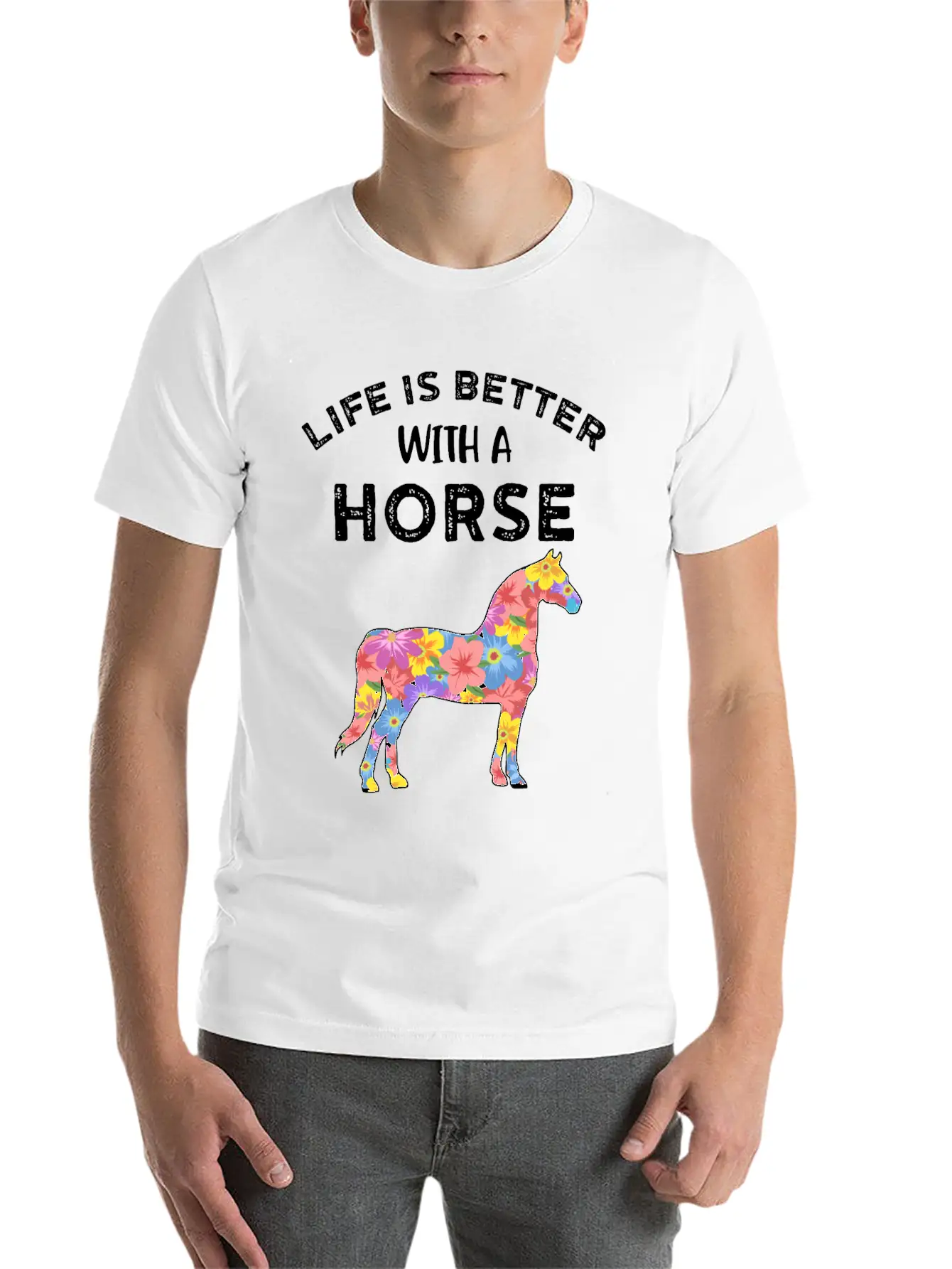 Life With Horses Funny Horses Gift Casual Graphic T-Shirt – Simple And Comfortable Daily Wear