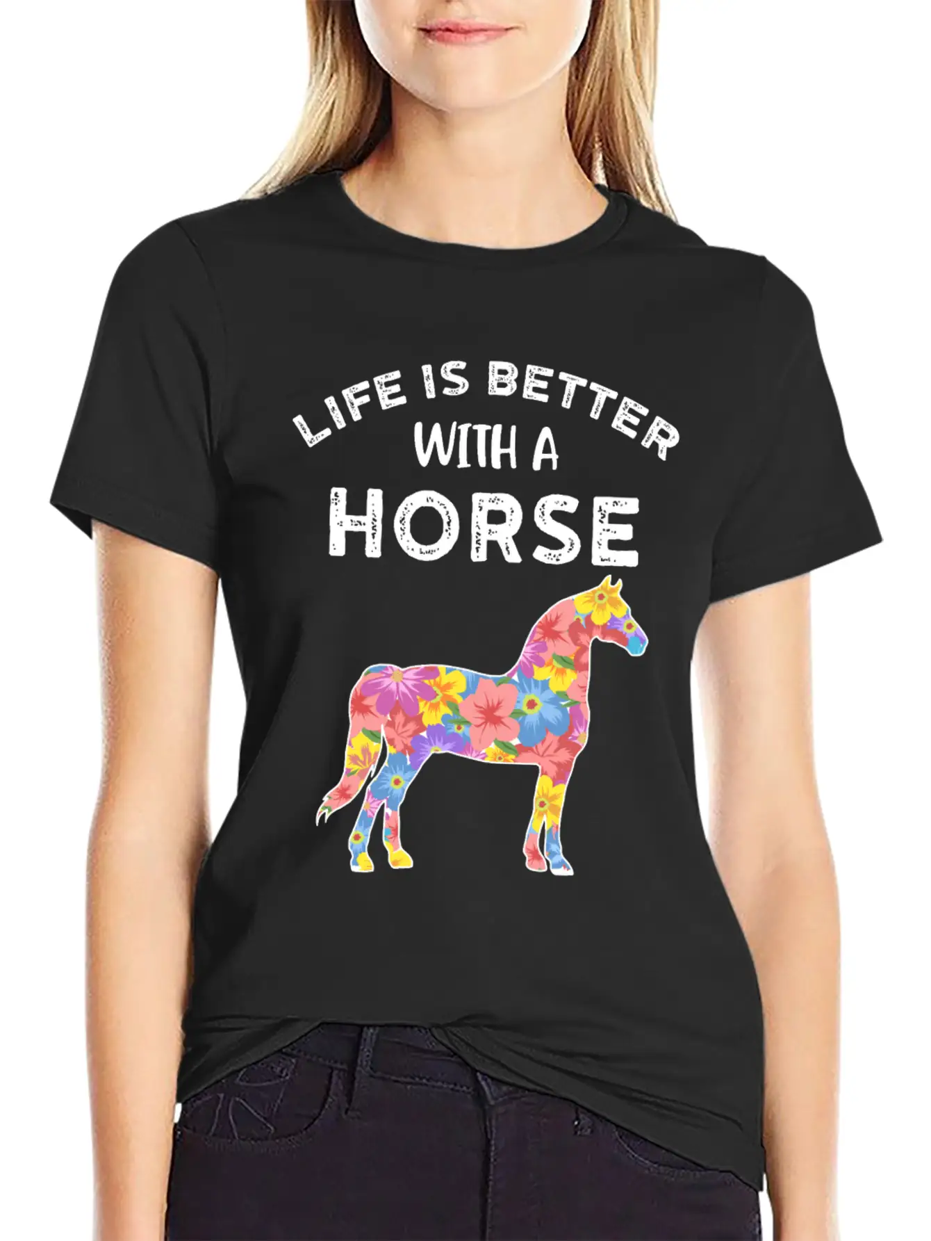 Life With Horses Funny Horses Gift Casual Graphic T-Shirt – Simple And Comfortable Daily Wear