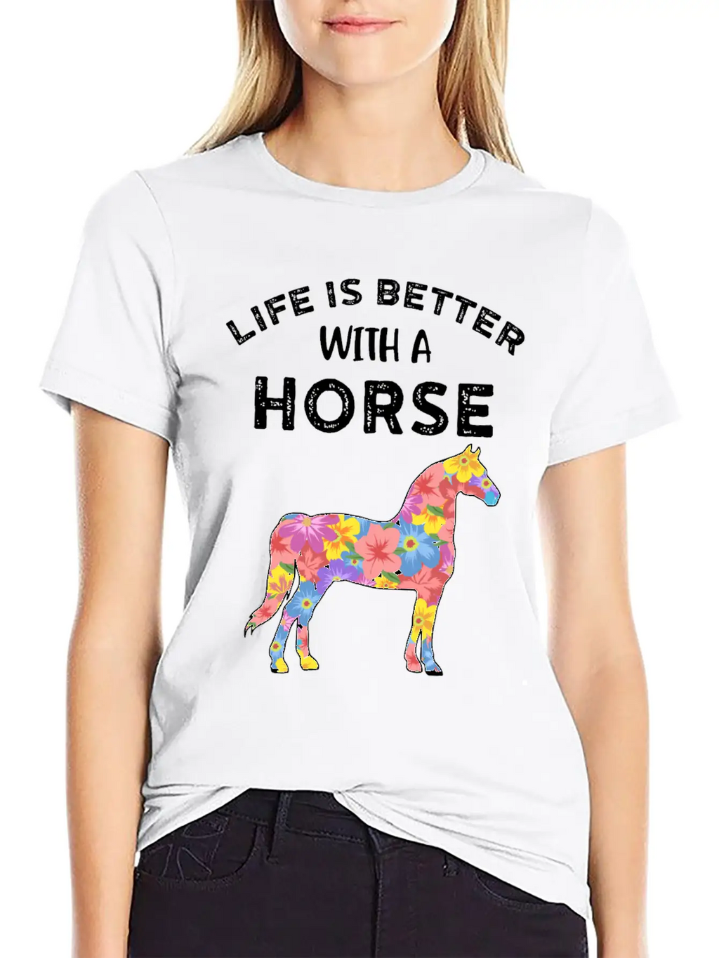 Life With Horses Funny Horses Gift Casual Graphic T-Shirt – Simple And Comfortable Daily Wear