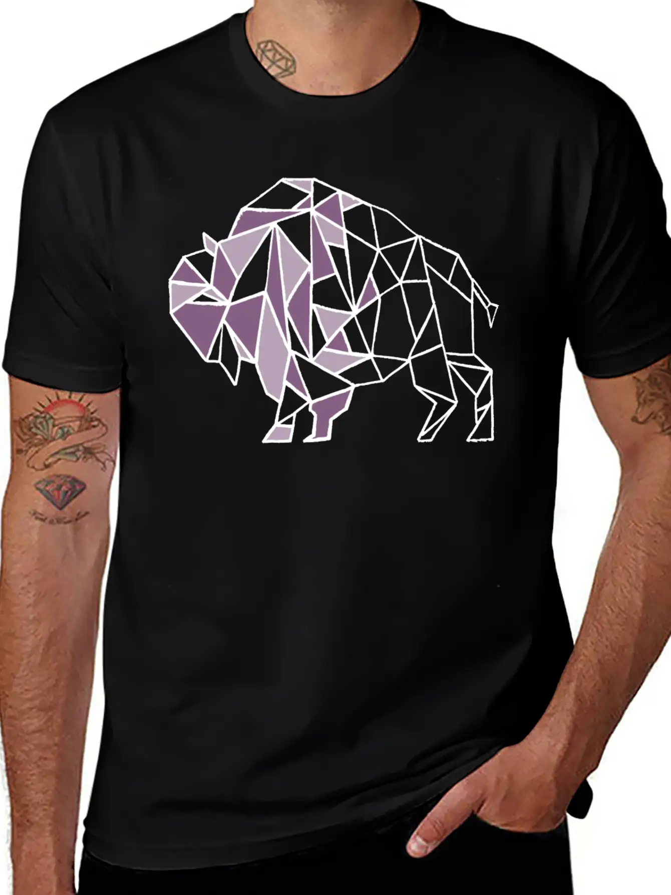 Lilac Lavender Geometric Bison Unisex Short Sleeve Soft Cotton T-Shirt – Casual Everyday Wear