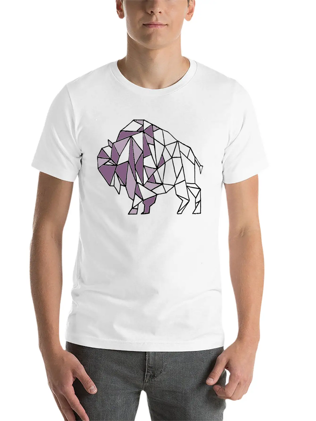 Lilac Lavender Geometric Bison Unisex Short Sleeve Soft Cotton T-Shirt – Casual Everyday Wear