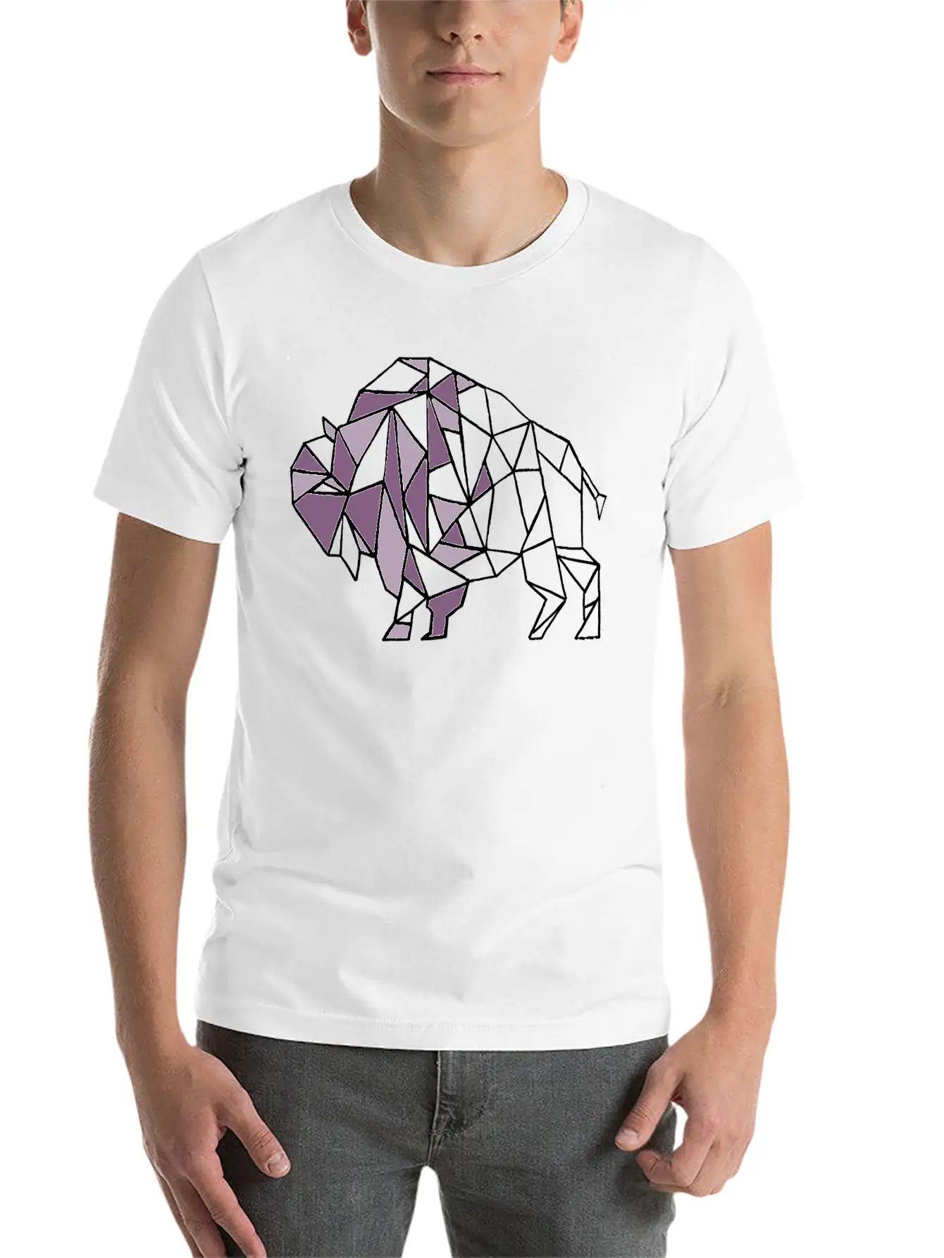 Lilac Lavender Geometric Bison Unisex Short Sleeve Soft Cotton T-Shirt – Casual Everyday Wear