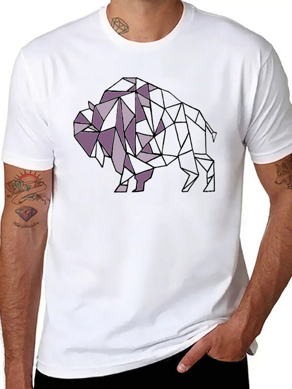 Lilac Lavender Geometric Bison Unisex Short Sleeve Soft Cotton T-Shirt – Casual Everyday Wear