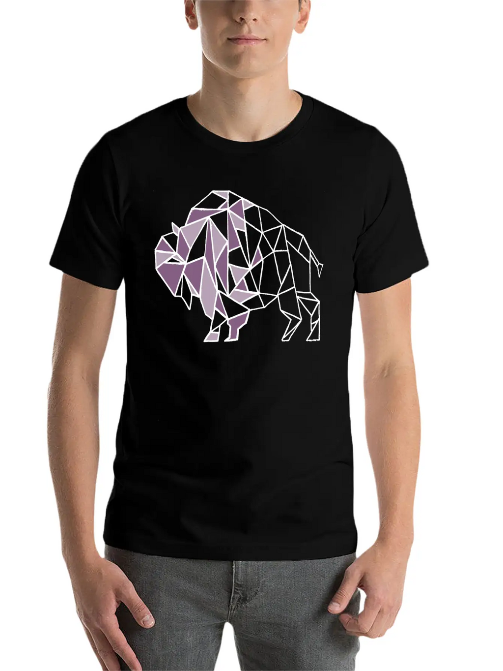 Lilac Lavender Geometric Bison Unisex Short Sleeve Soft Cotton T-Shirt – Casual Everyday Wear