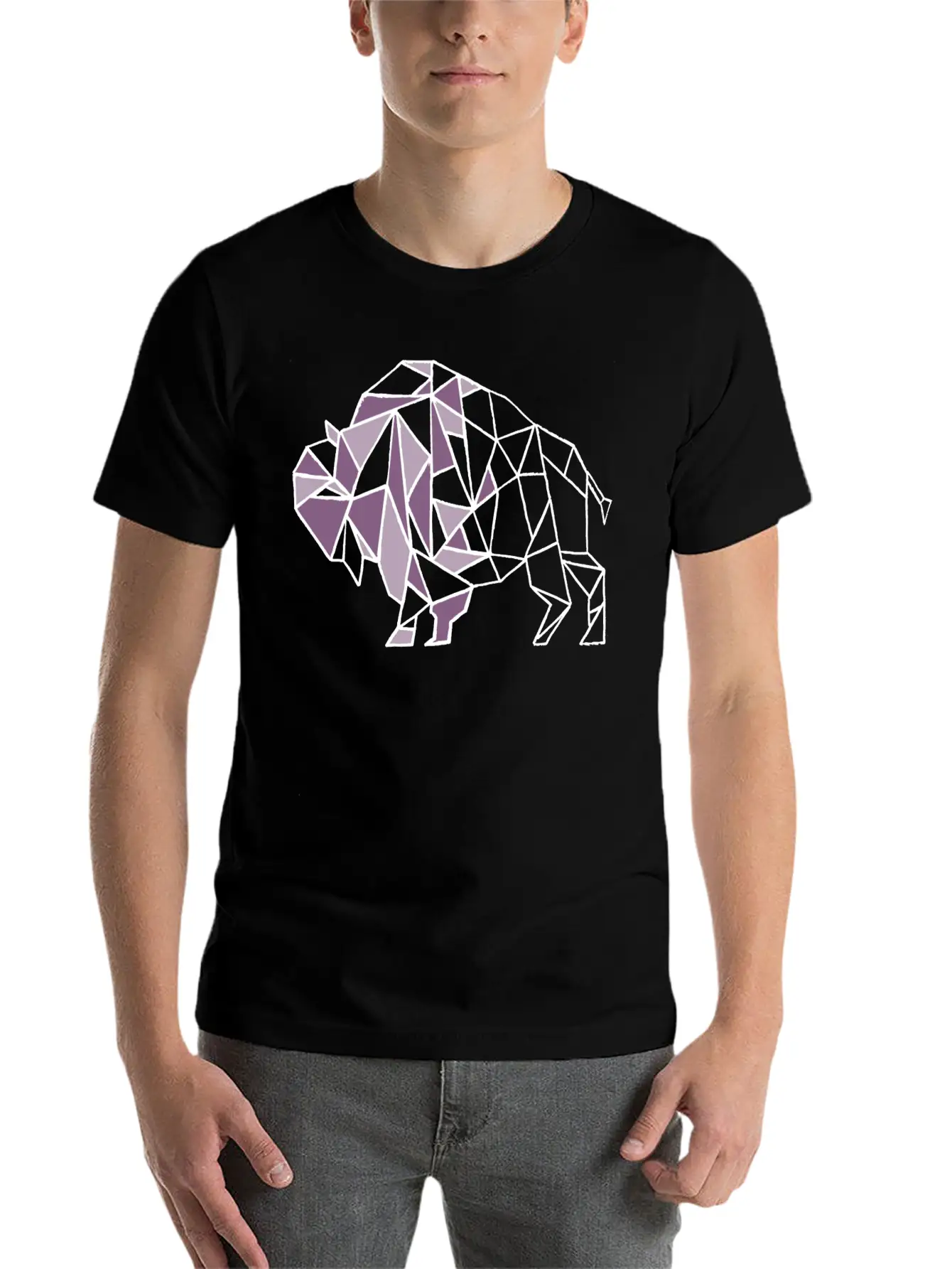 Lilac Lavender Geometric Bison Unisex Short Sleeve Soft Cotton T-Shirt – Casual Everyday Wear
