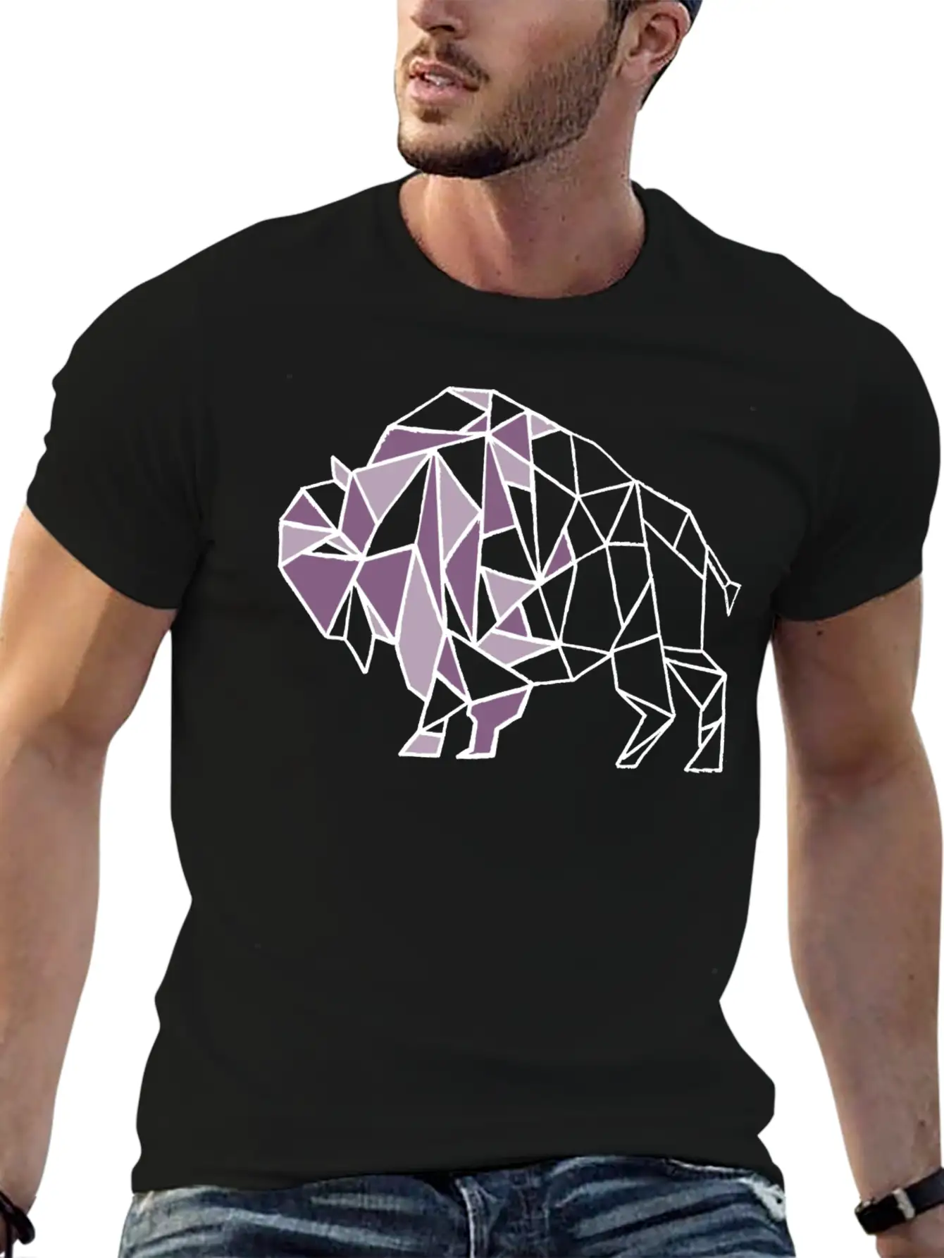 Lilac Lavender Geometric Bison Unisex Short Sleeve Soft Cotton T-Shirt – Casual Everyday Wear