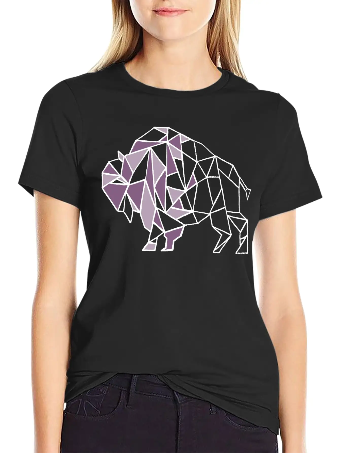Lilac Lavender Geometric Bison Unisex Short Sleeve Soft Cotton T-Shirt – Casual Everyday Wear
