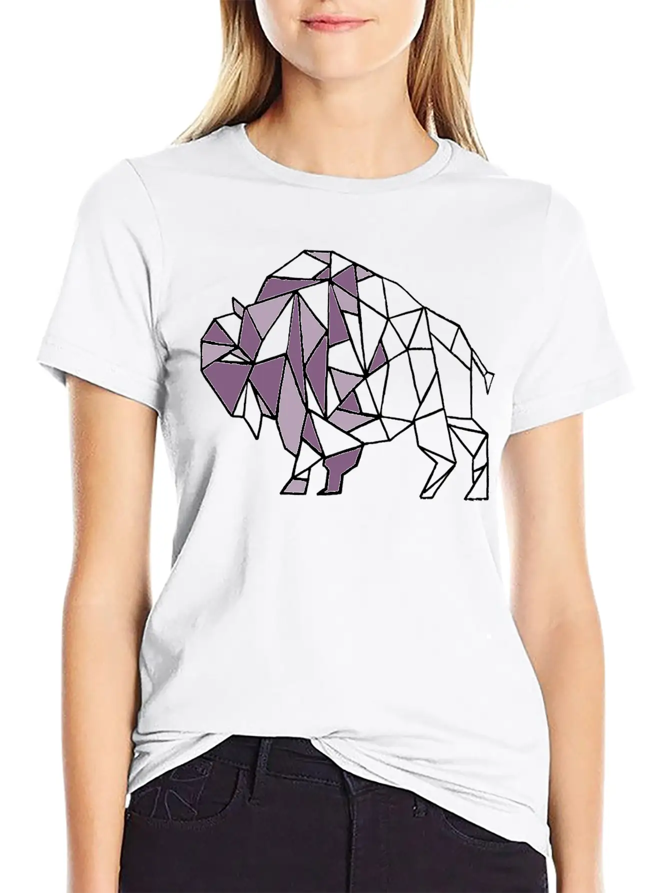 Lilac Lavender Geometric Bison Unisex Short Sleeve Soft Cotton T-Shirt – Casual Everyday Wear