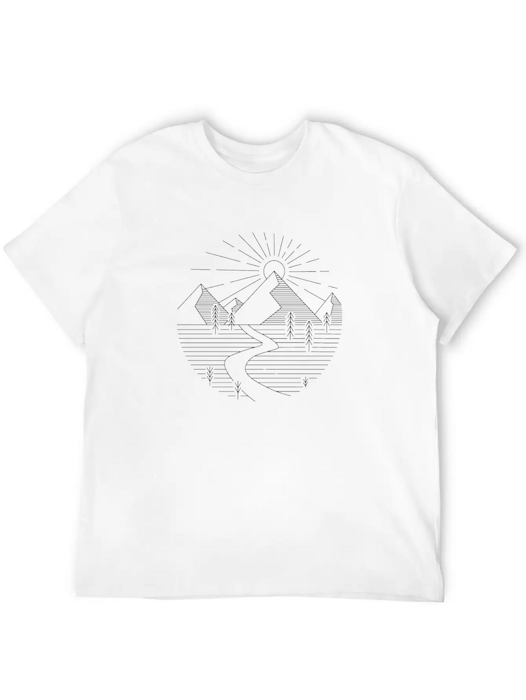 Line Art Minimalism Landscape Retro Creative Unisex Short Sleeve Soft Cotton T-Shirt – Casual Everyday Wear