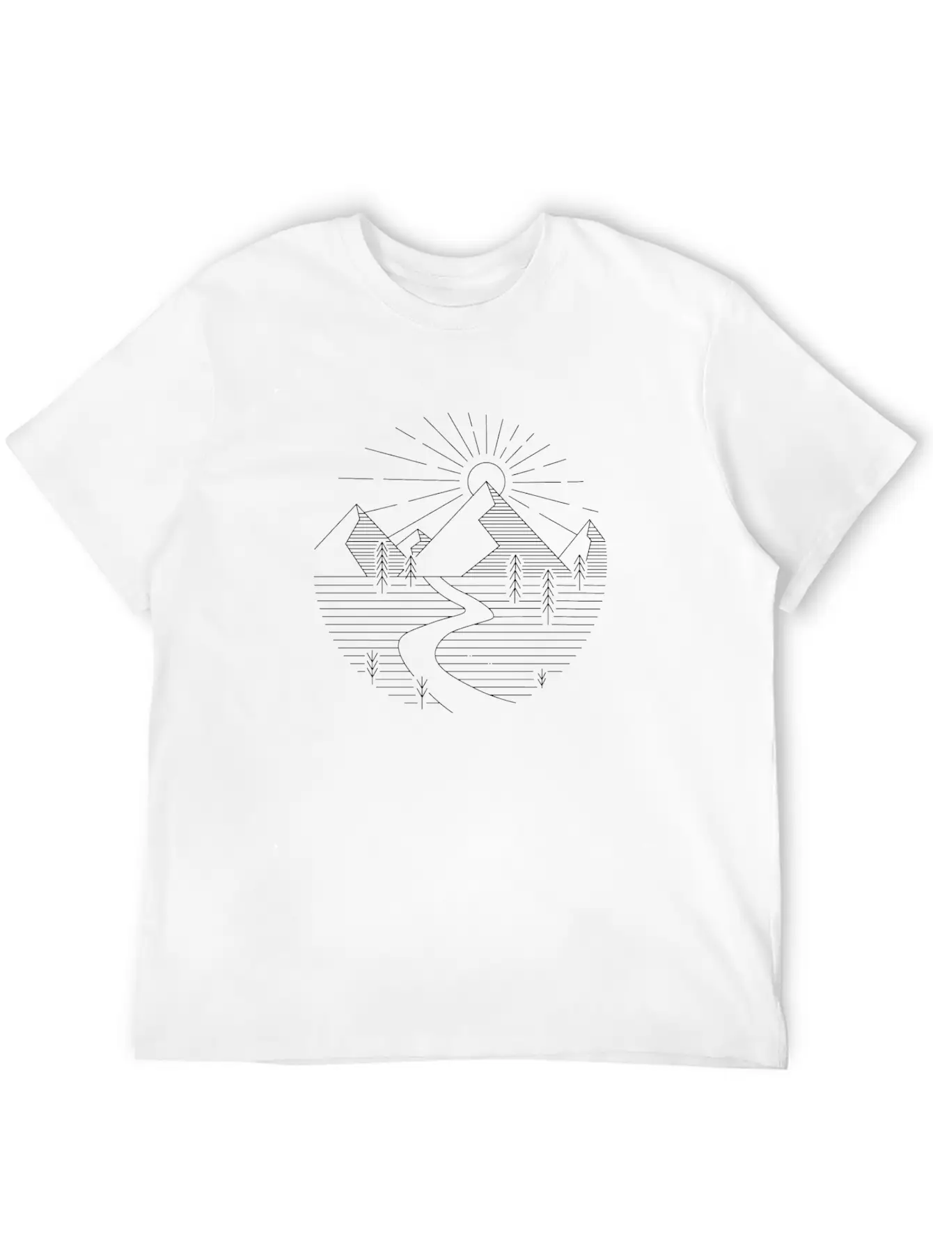 Line Art Minimalism Landscape Retro Creative Unisex Short Sleeve Soft Cotton T-Shirt – Casual Everyday Wear