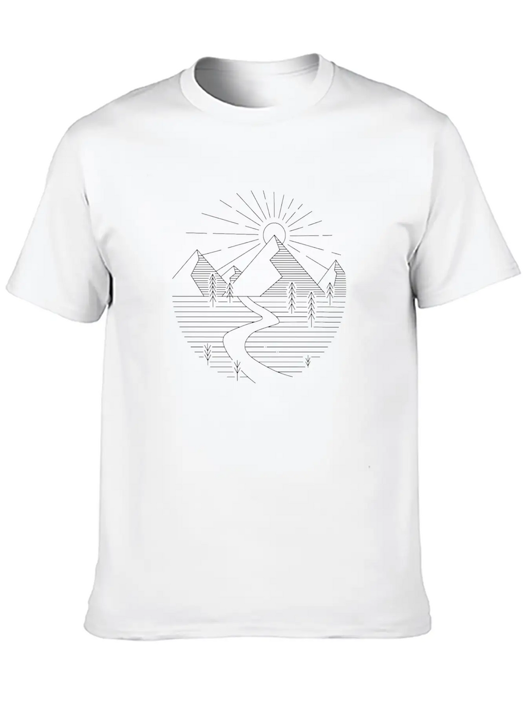 Line Art Minimalism Landscape Retro Creative Unisex Short Sleeve Soft Cotton T-Shirt – Casual Everyday Wear
