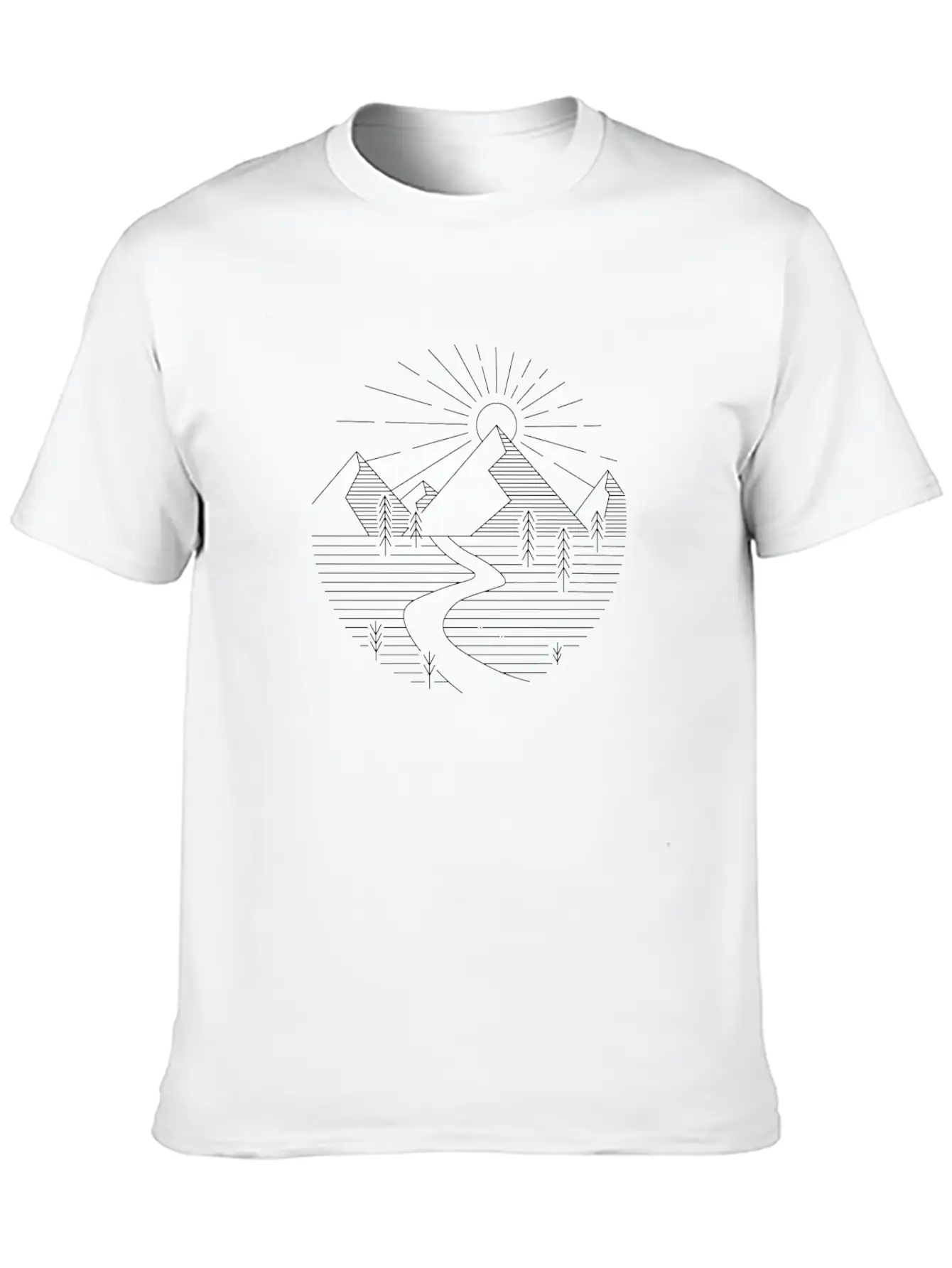 Line Art Minimalism Landscape Retro Creative Unisex Short Sleeve Soft Cotton T-Shirt – Casual Everyday Wear