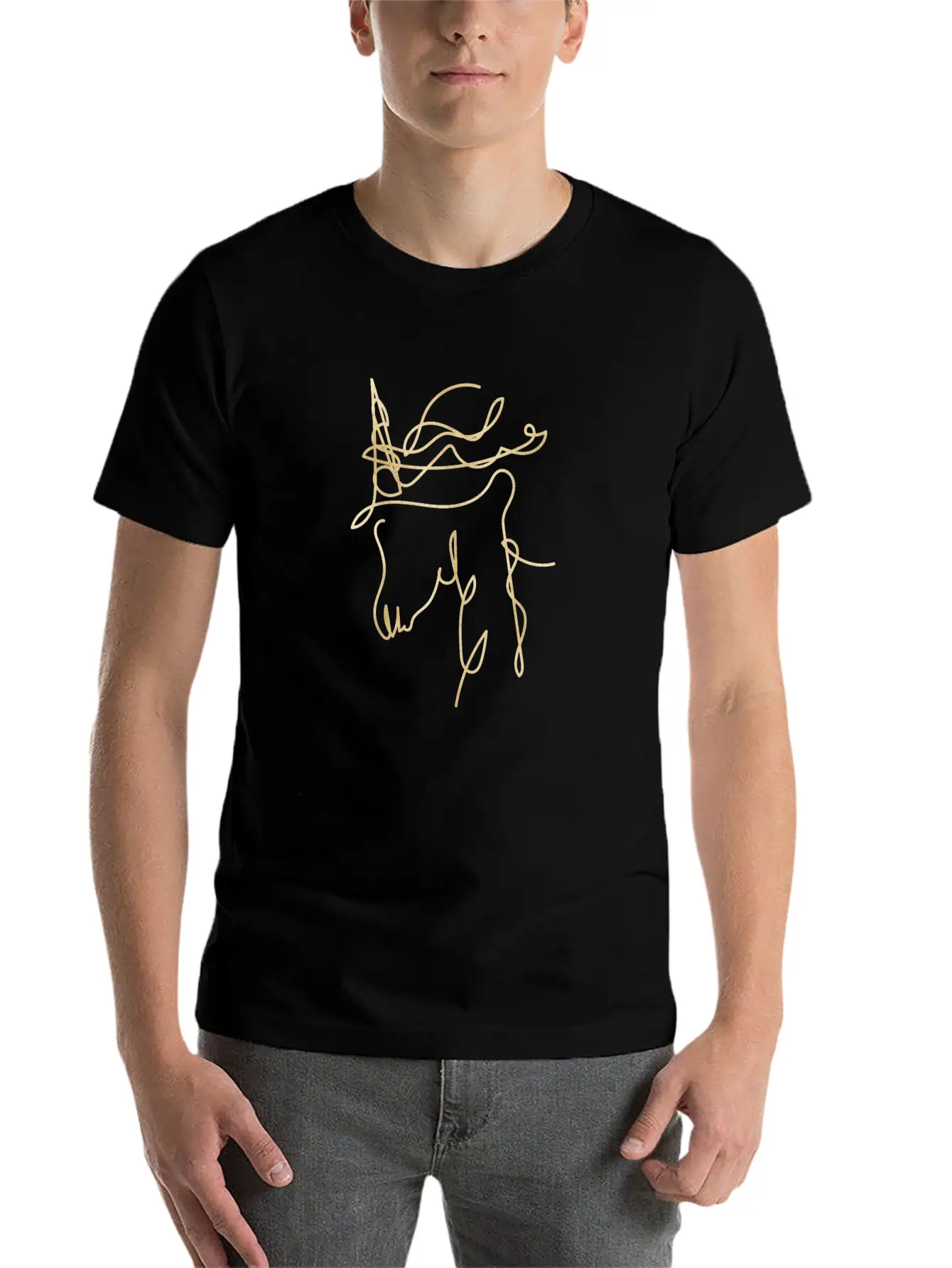 Line Art Unicorn Gold Texture Unisex Casual T-Shirt – Clean Design For Daily Comfort