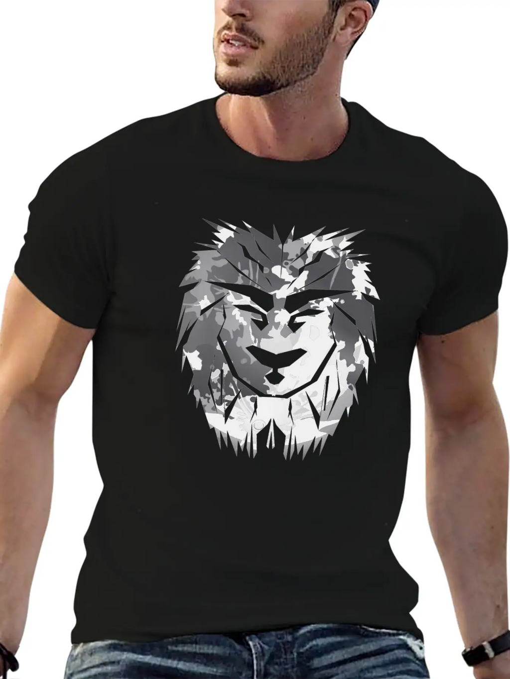 Lion Head Silver Safari Africa Gift Desert Jungle Unisex Short Sleeve Soft Cotton T-Shirt – Casual Everyday Wear