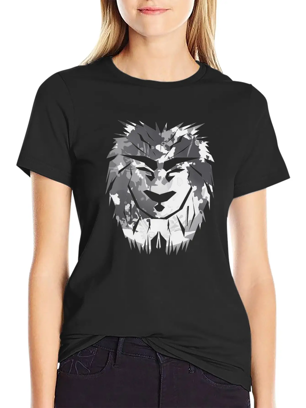 Lion Head Silver Safari Africa Gift Desert Jungle Unisex Short Sleeve Soft Cotton T-Shirt – Casual Everyday Wear