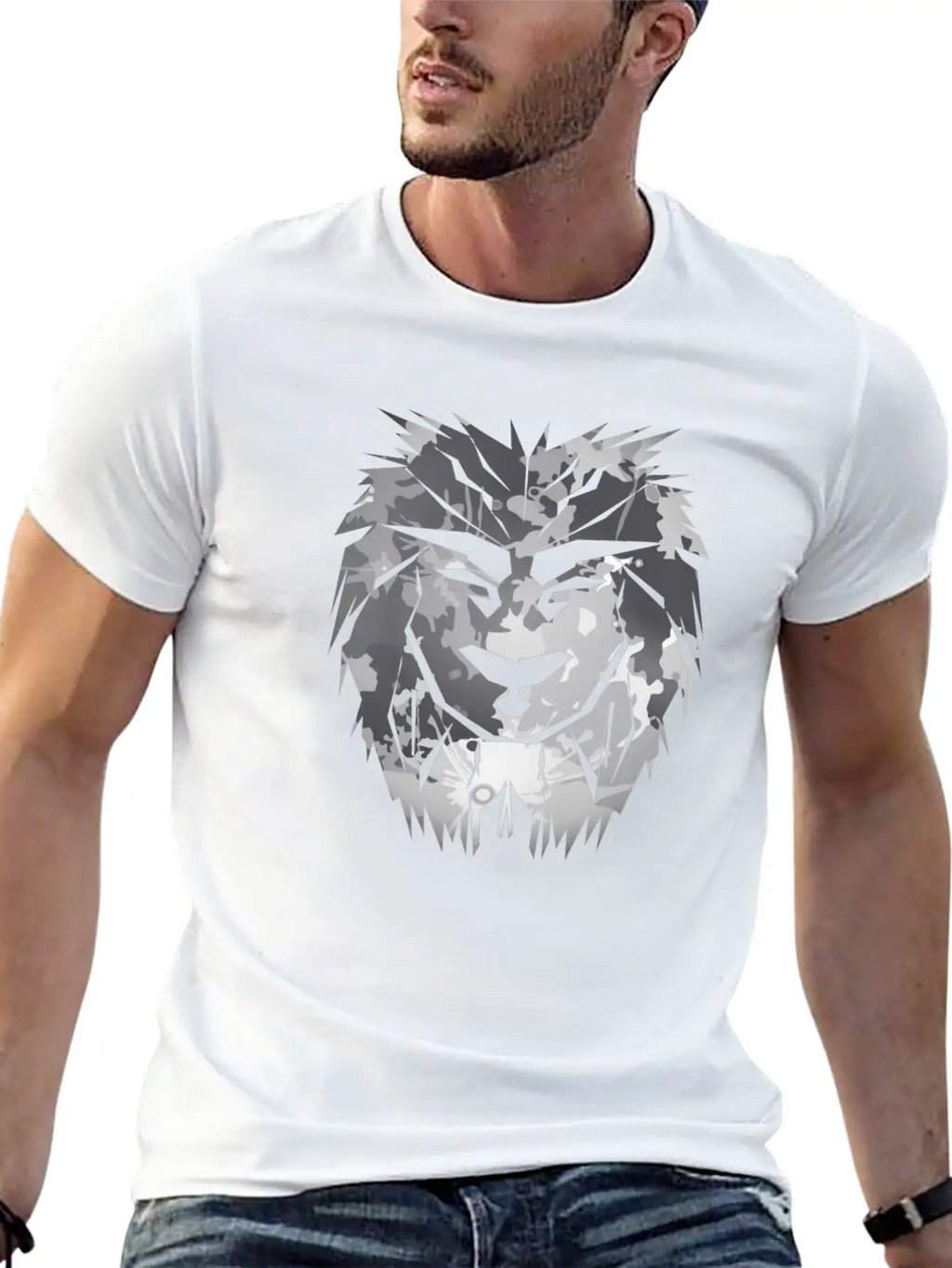 Lion Head Silver Safari Africa Gift Desert Jungle Unisex Short Sleeve Soft Cotton T-Shirt – Casual Everyday Wear