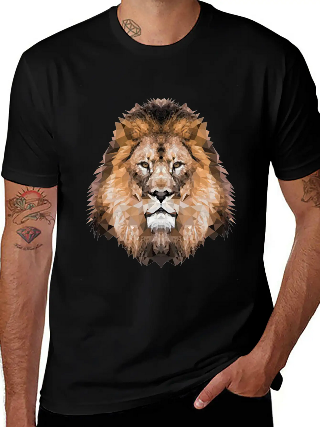 Lion Lionhead Polygon Breathable Soft Cotton T-Shirt – Timeless Casual Look