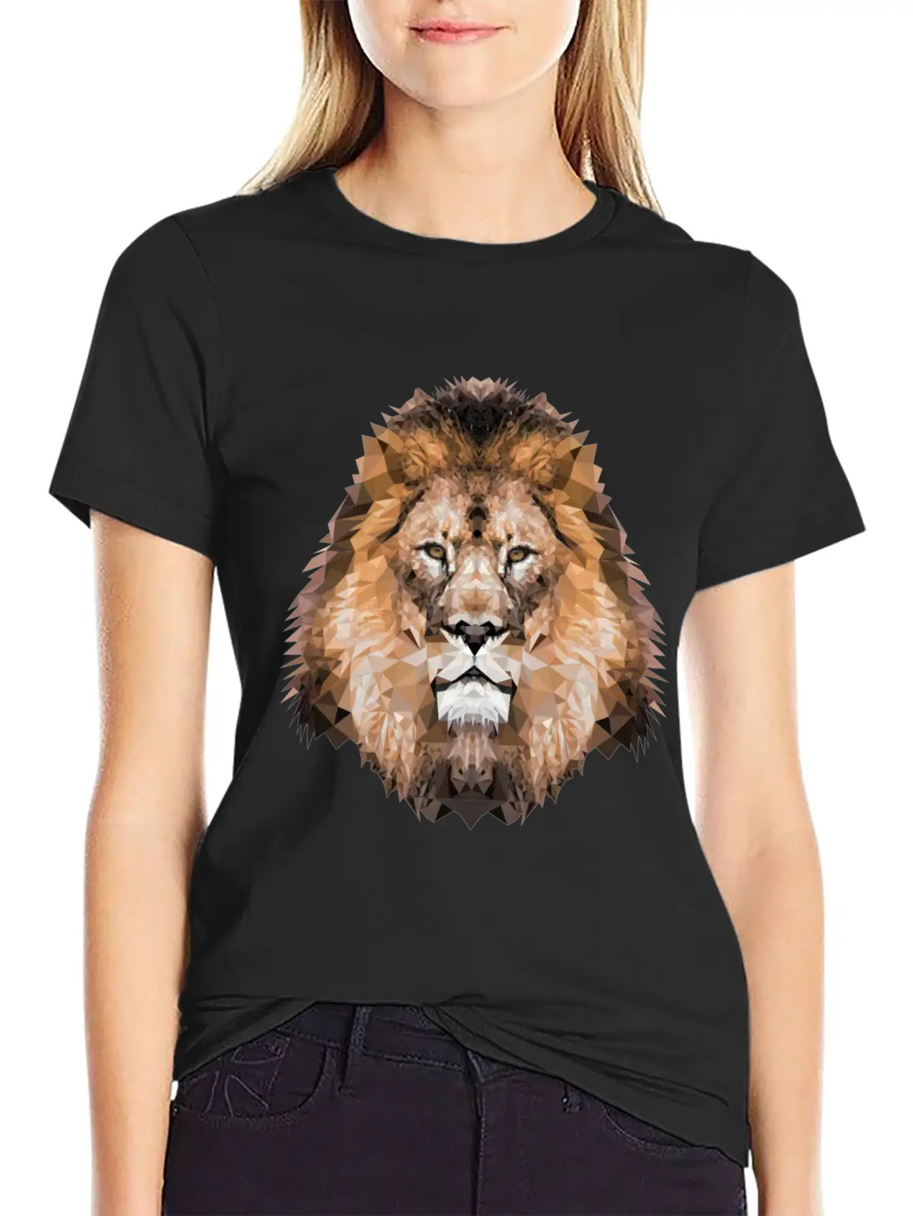 Lion Lionhead Polygon Breathable Soft Cotton T-Shirt – Timeless Casual Look