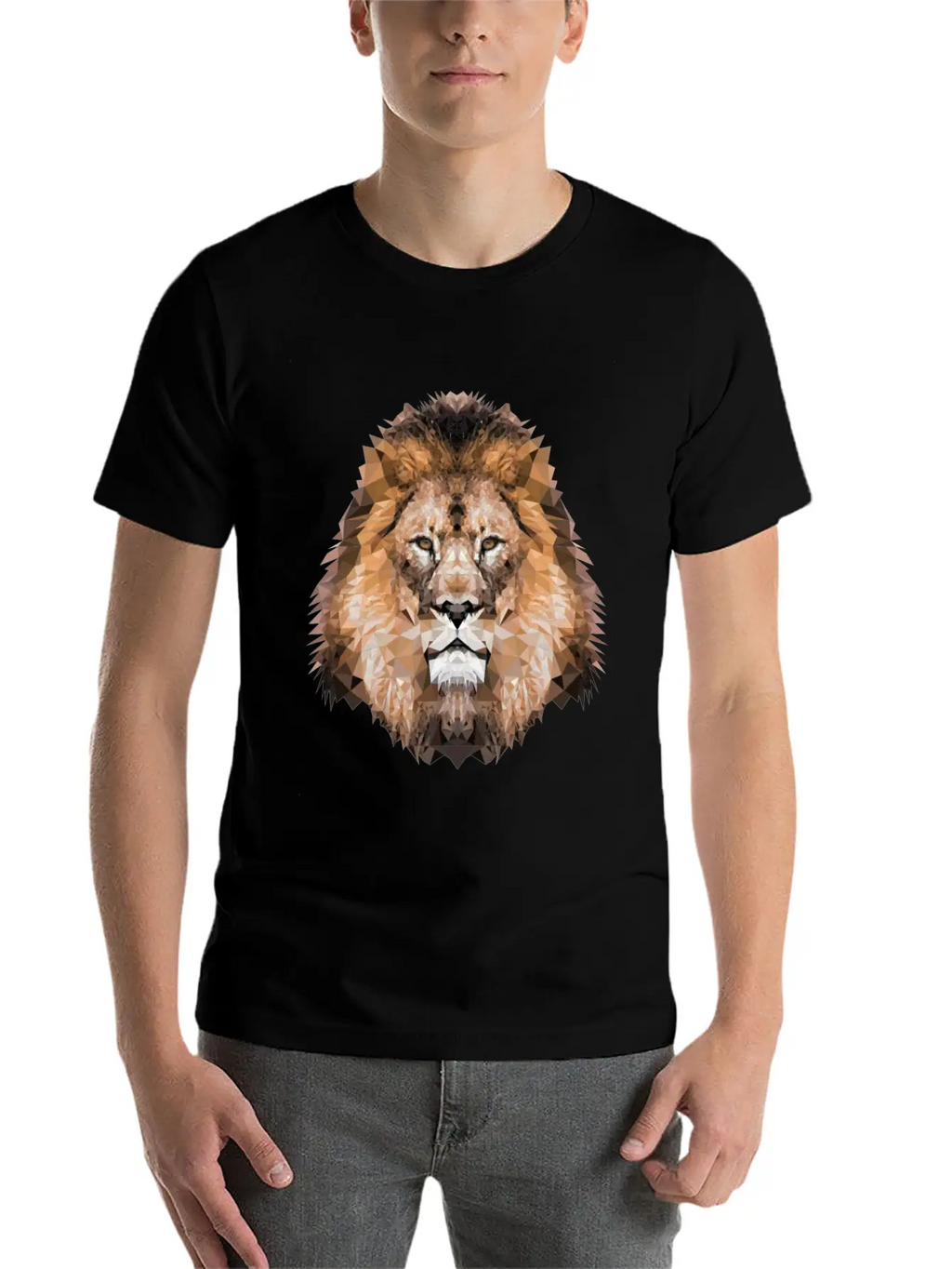 Lion Lionhead Polygon Breathable Soft Cotton T-Shirt – Timeless Casual Look