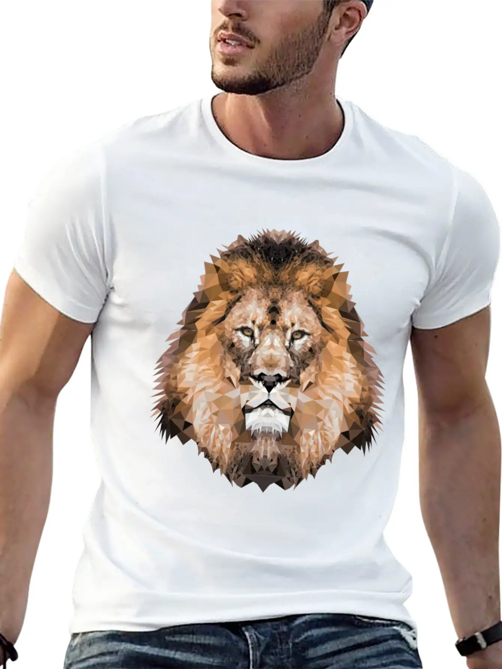 Lion Lionhead Polygon Breathable Soft Cotton T-Shirt – Timeless Casual Look