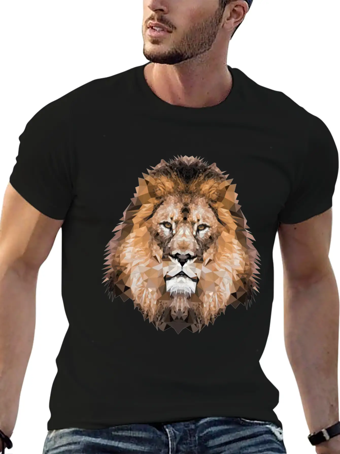Lion Lionhead Polygon Breathable Soft Cotton T-Shirt – Timeless Casual Look