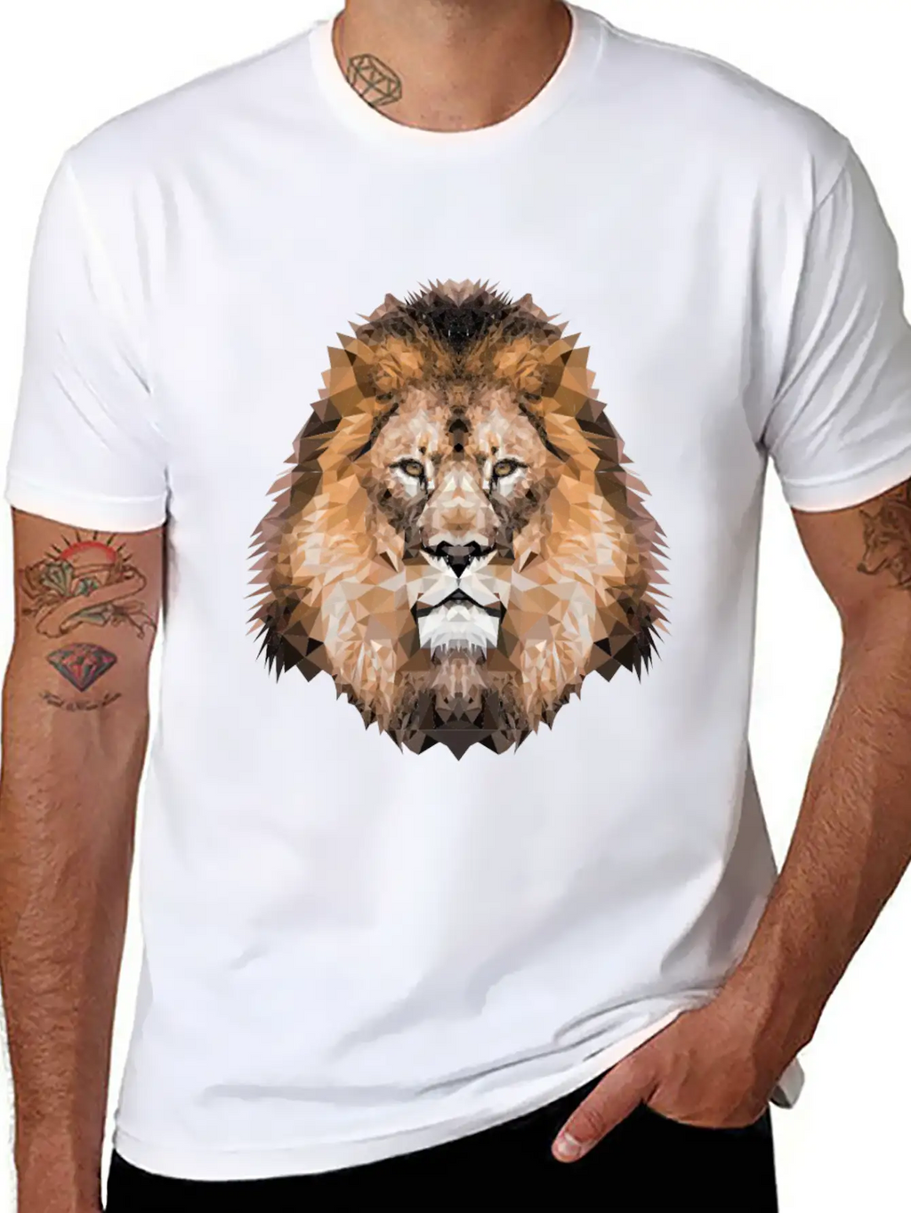 Lion Lionhead Polygon Breathable Soft Cotton T-Shirt – Timeless Casual Look