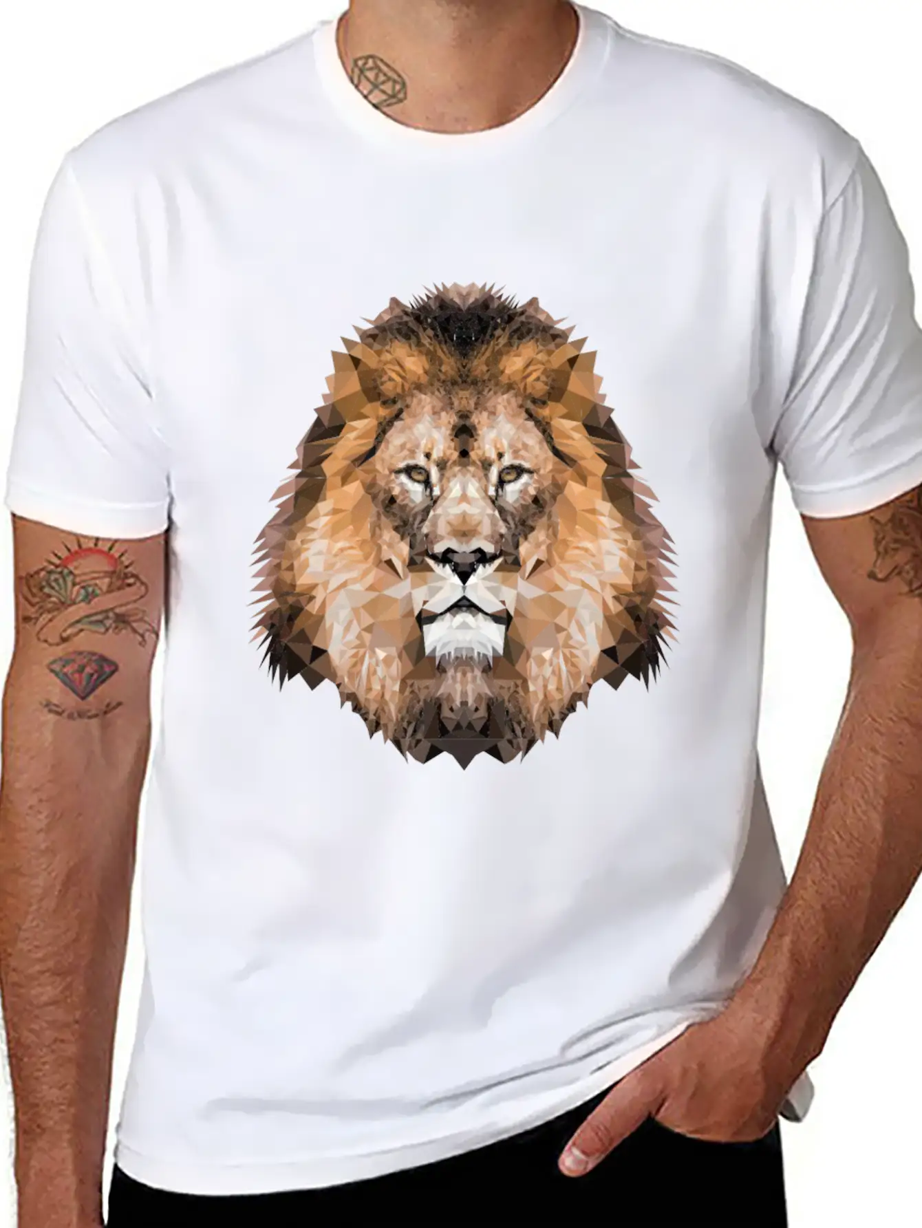 Lion Lionhead Polygon Breathable Soft Cotton T-Shirt – Timeless Casual Look