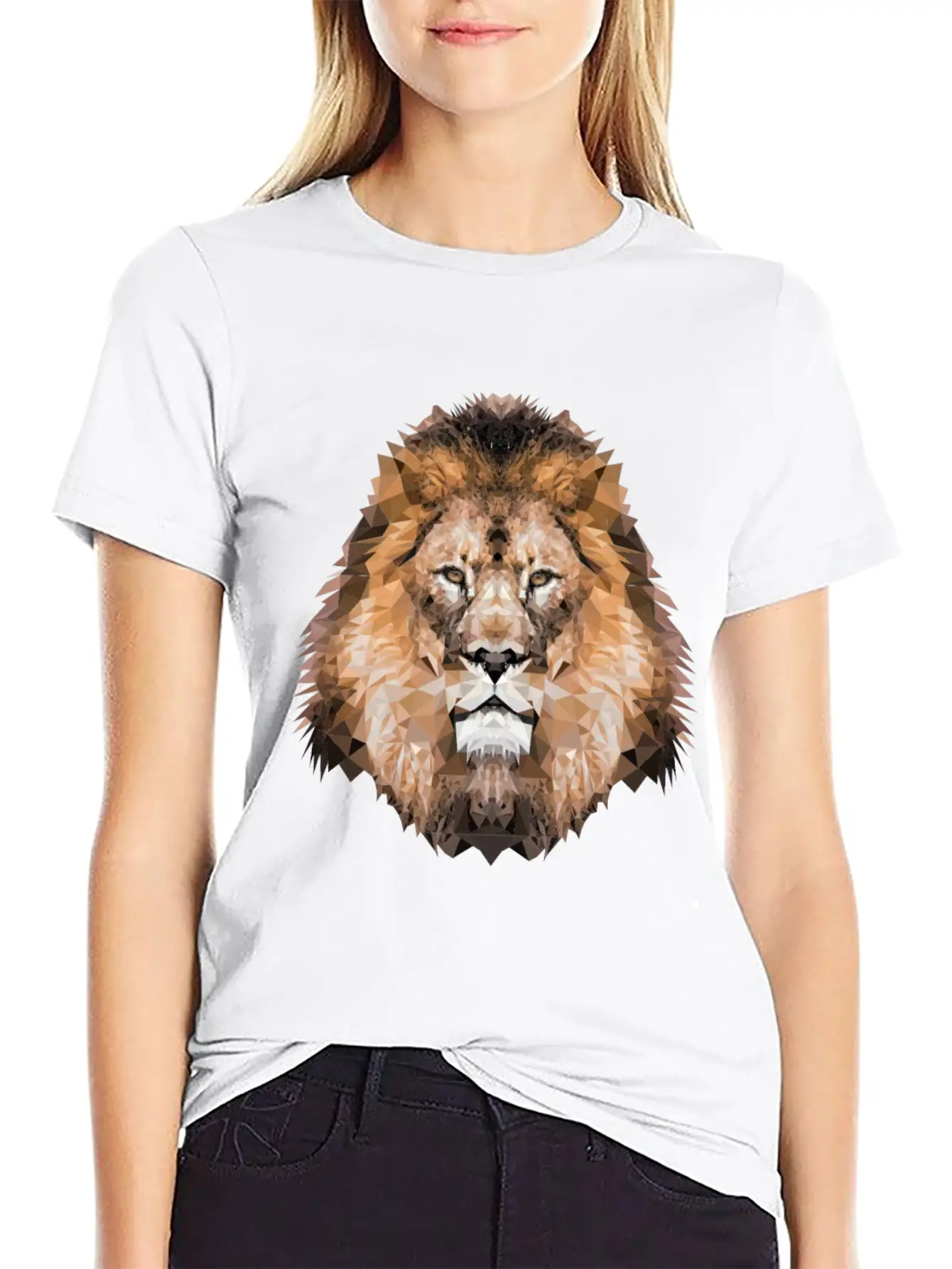 Lion Lionhead Polygon Breathable Soft Cotton T-Shirt – Timeless Casual Look