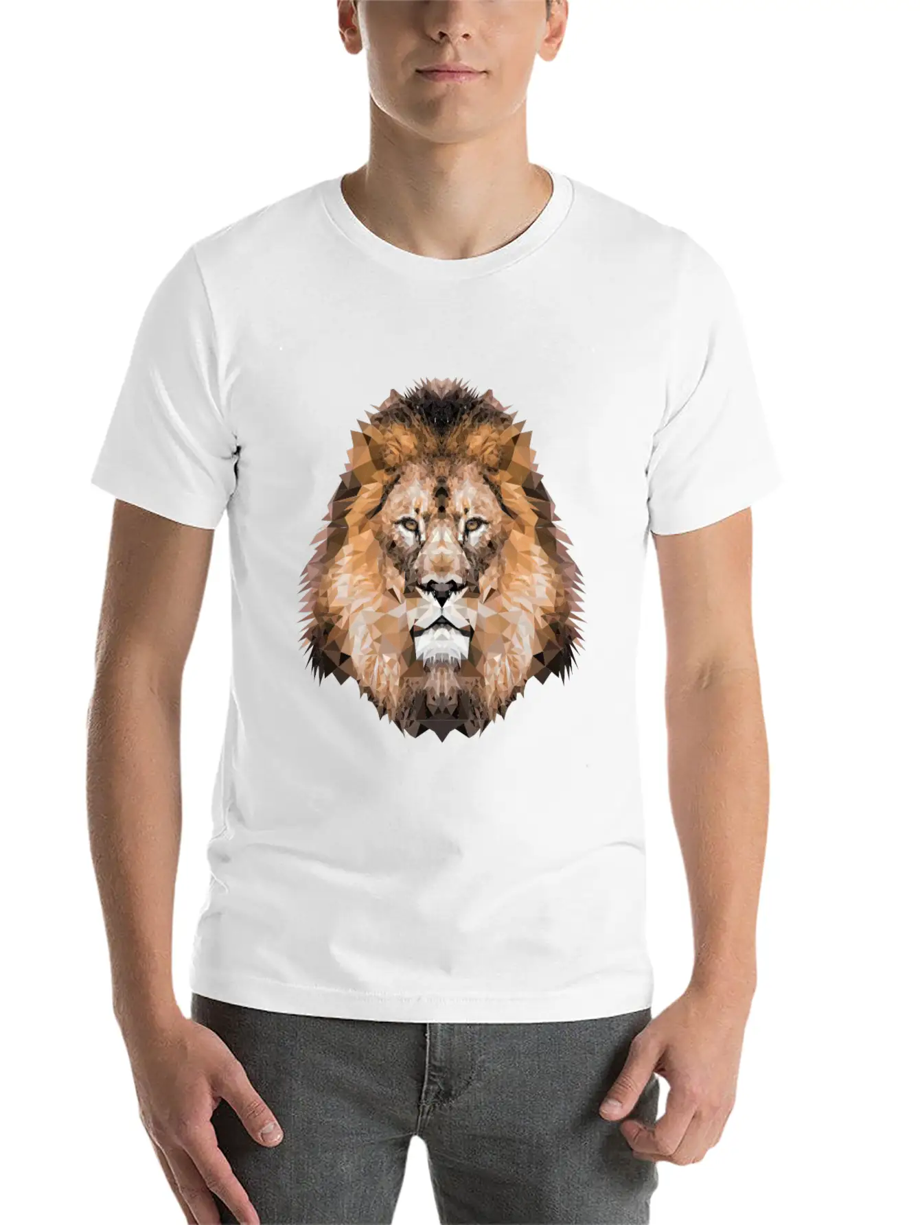 Lion Lionhead Polygon Breathable Soft Cotton T-Shirt – Timeless Casual Look
