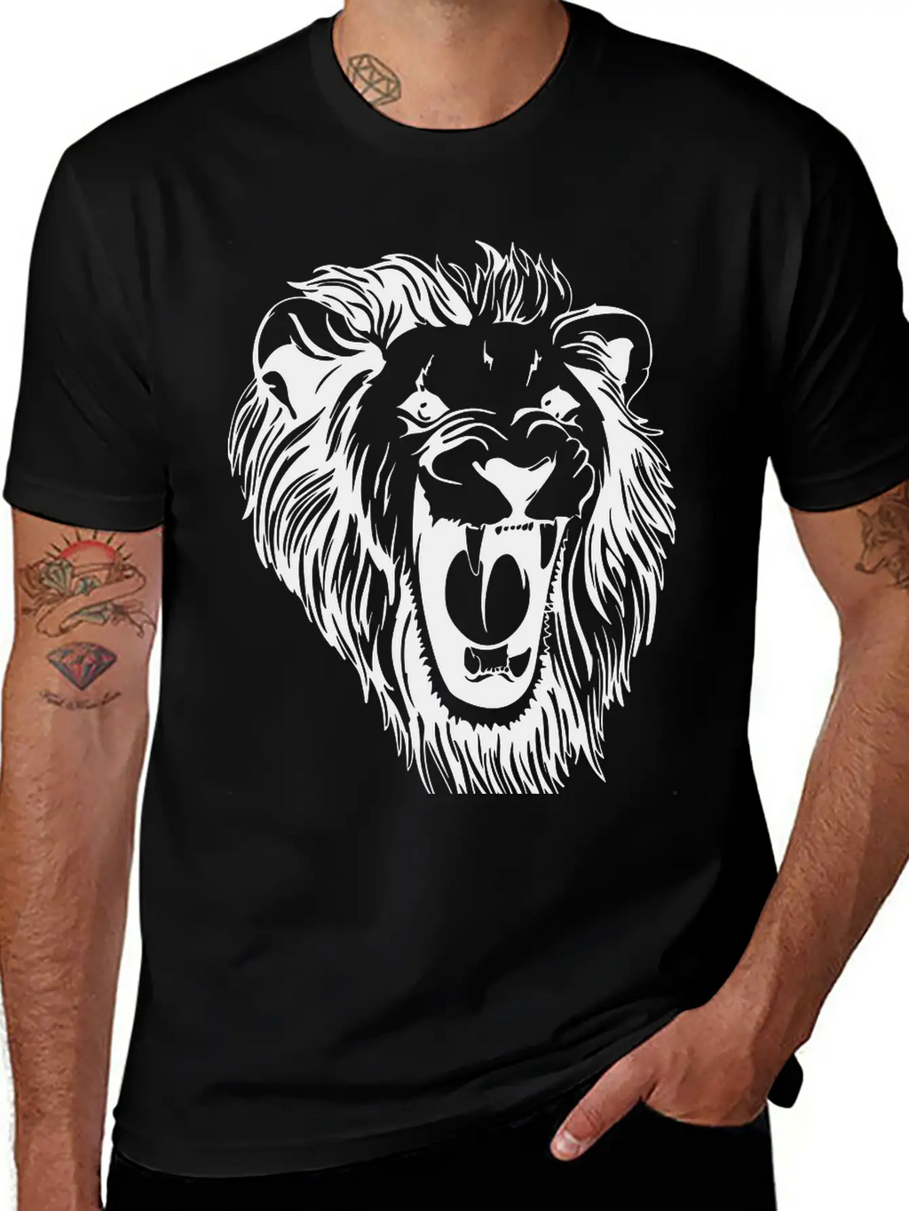 Lion - Male Face Roaring Unisex Casual T-Shirt – Clean Design For Daily Comfort