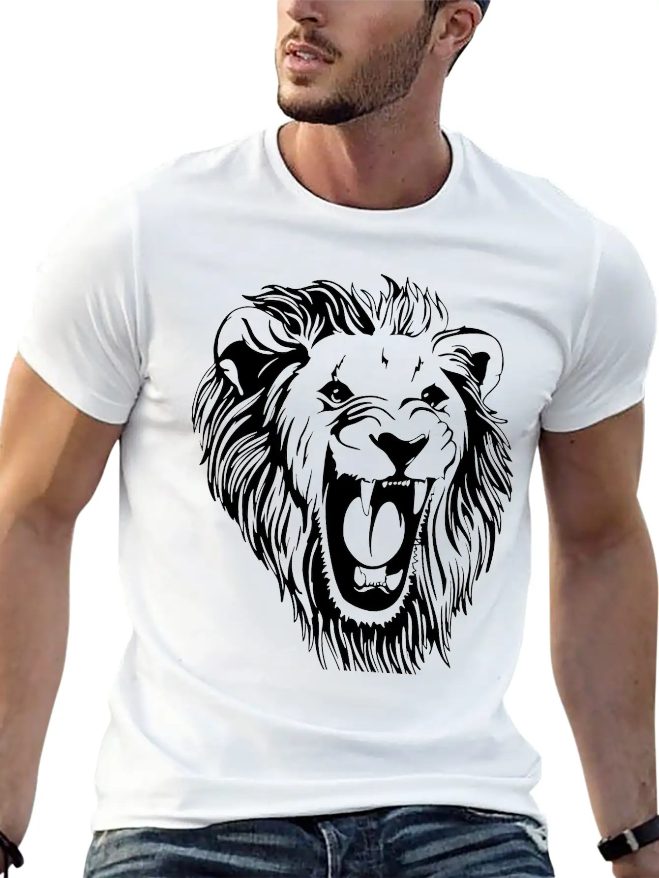 Lion - Male Face Roaring Unisex Casual T-Shirt – Clean Design For Daily Comfort