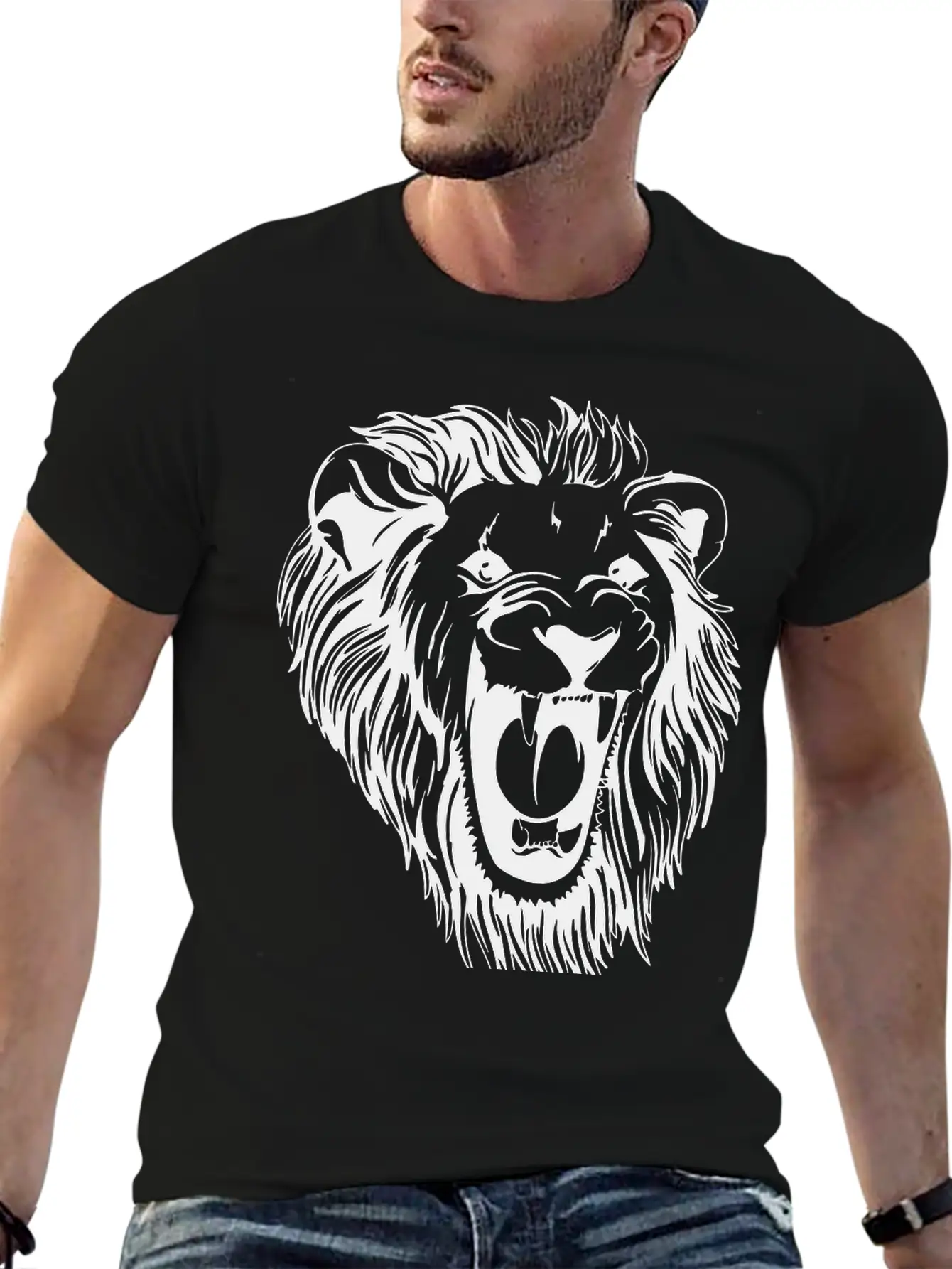 Lion - Male Face Roaring Unisex Casual T-Shirt – Clean Design For Daily Comfort