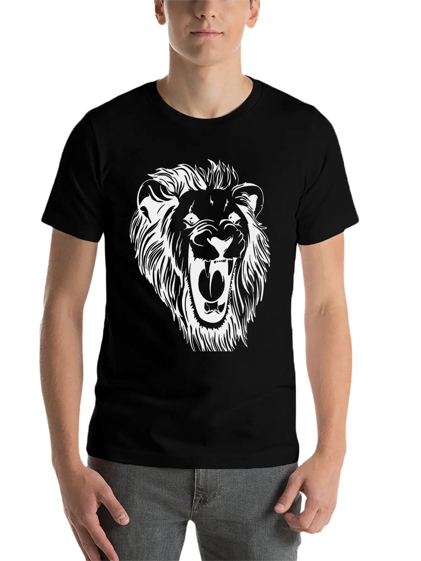 Lion - Male Face Roaring Unisex Casual T-Shirt – Clean Design For Daily Comfort