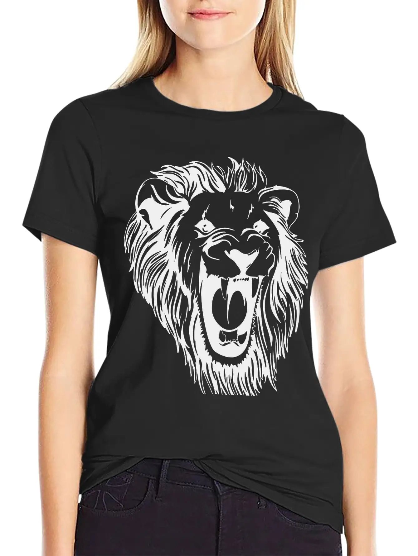 Lion - Male Face Roaring Unisex Casual T-Shirt – Clean Design For Daily Comfort