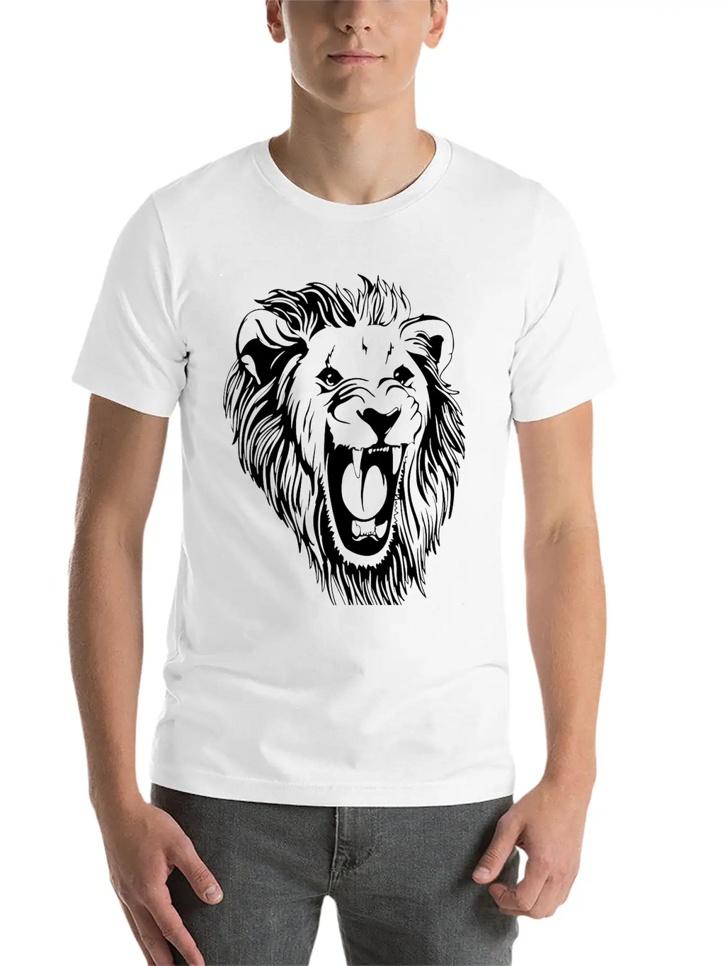 Lion - Male Face Roaring Unisex Casual T-Shirt – Clean Design For Daily Comfort